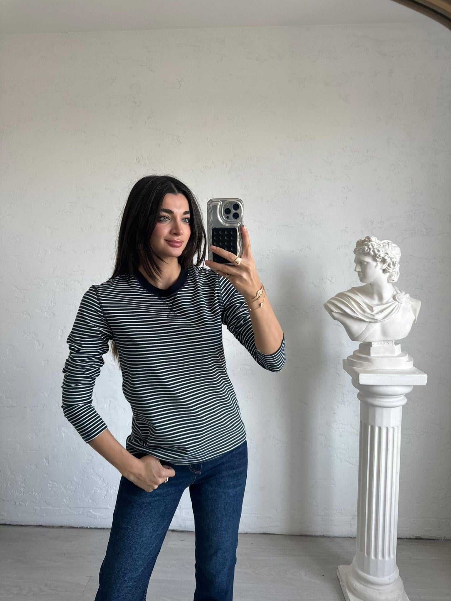 Lacivert Çizgili Basic Sweat