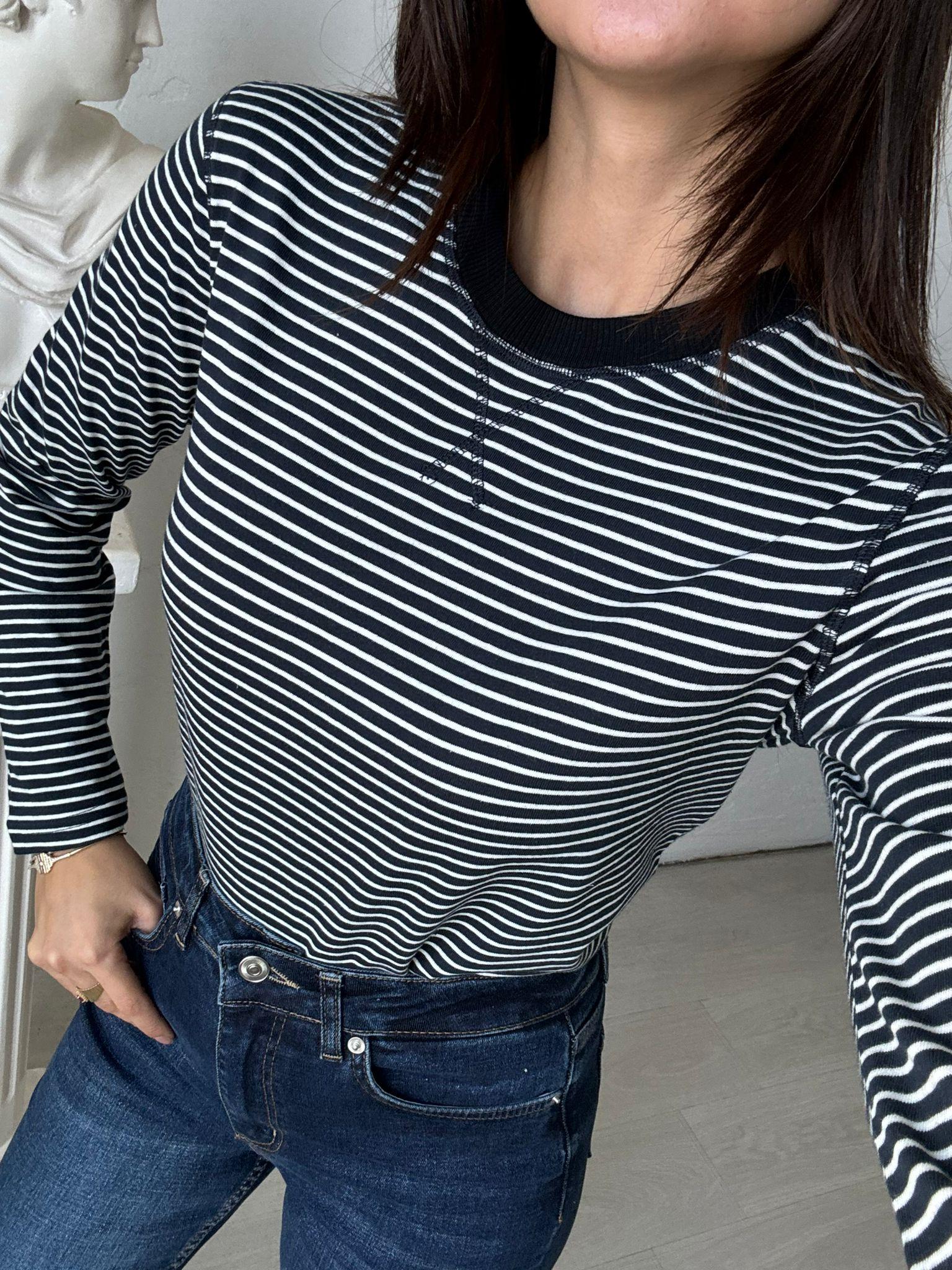 Lacivert Çizgili Basic Sweat