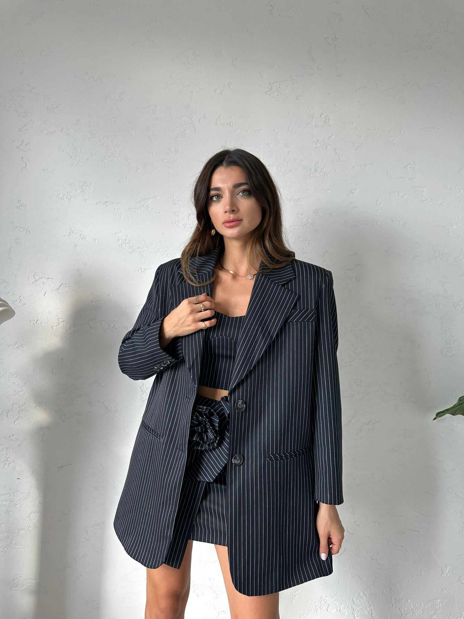 Lacivert Çizgili Lowel Blazer Ceket
