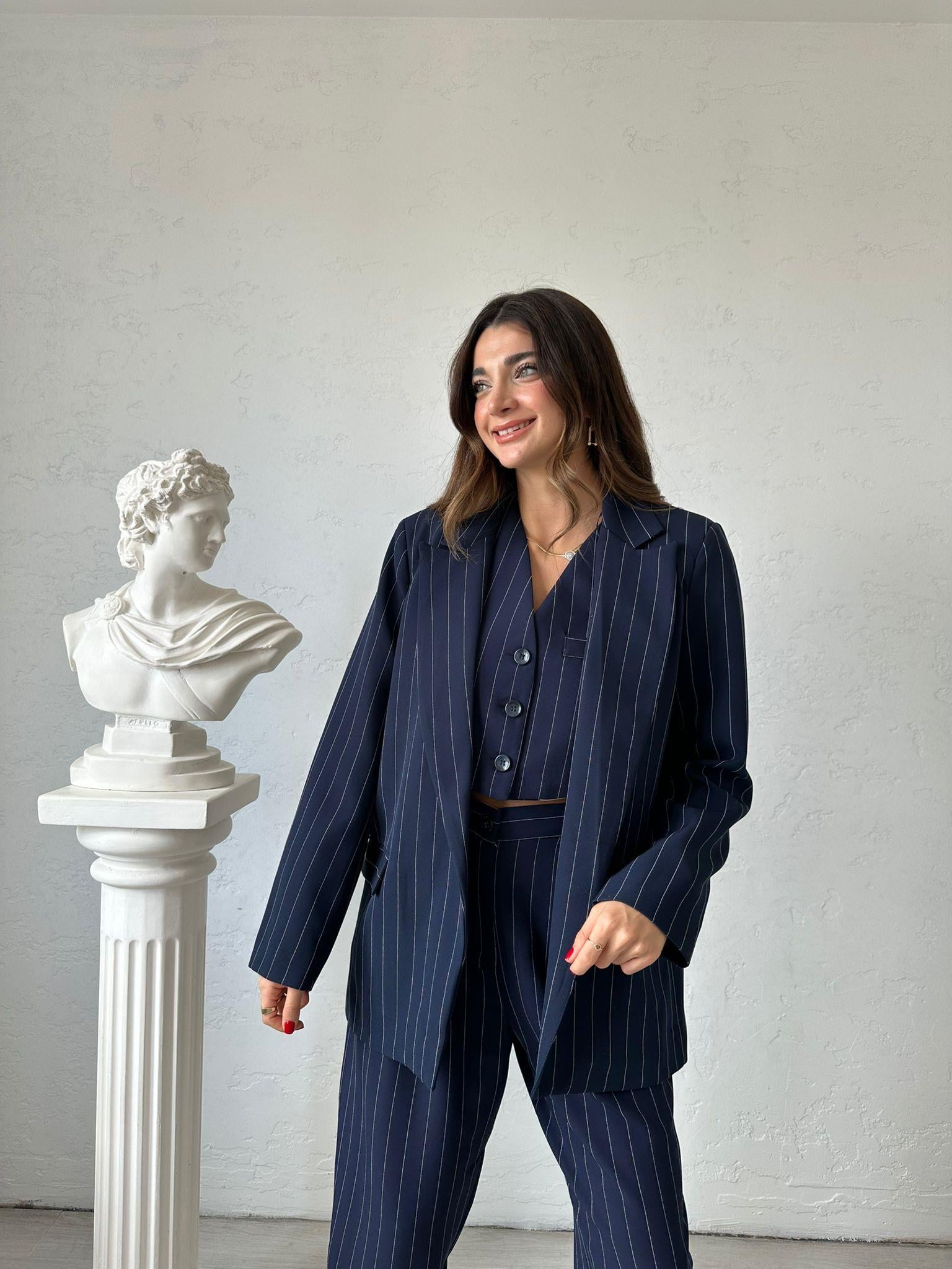 Lacivert Çizgili Takım
