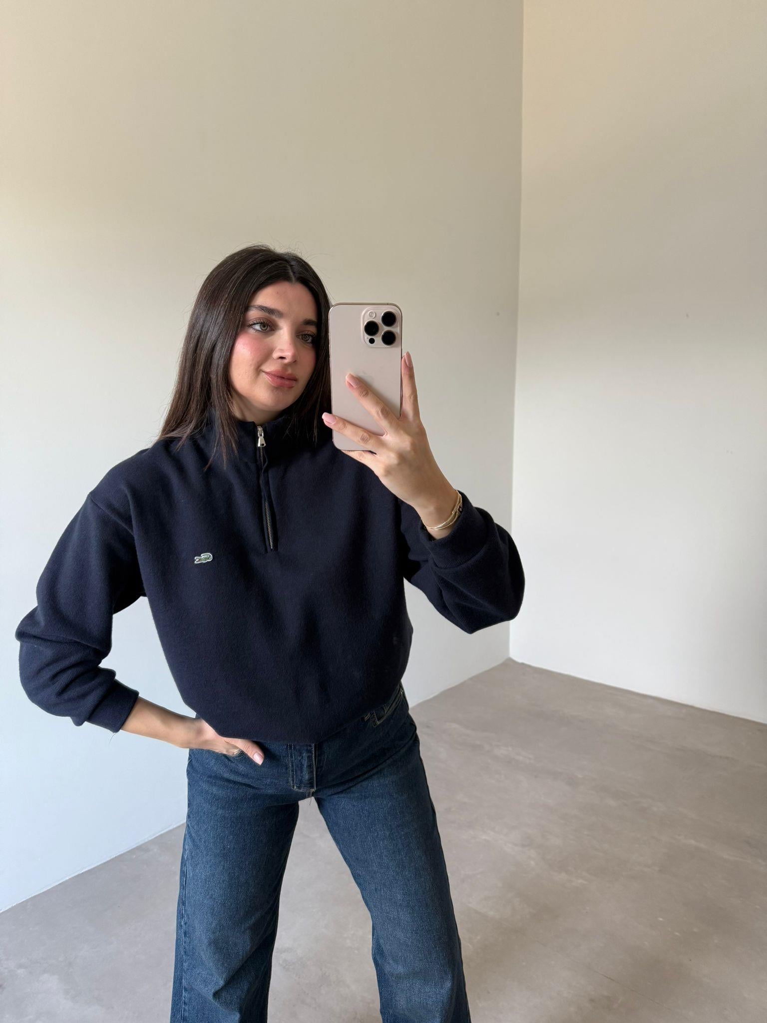 Lacivert Fermuar Detaylı logolu Marka Model Sweat
