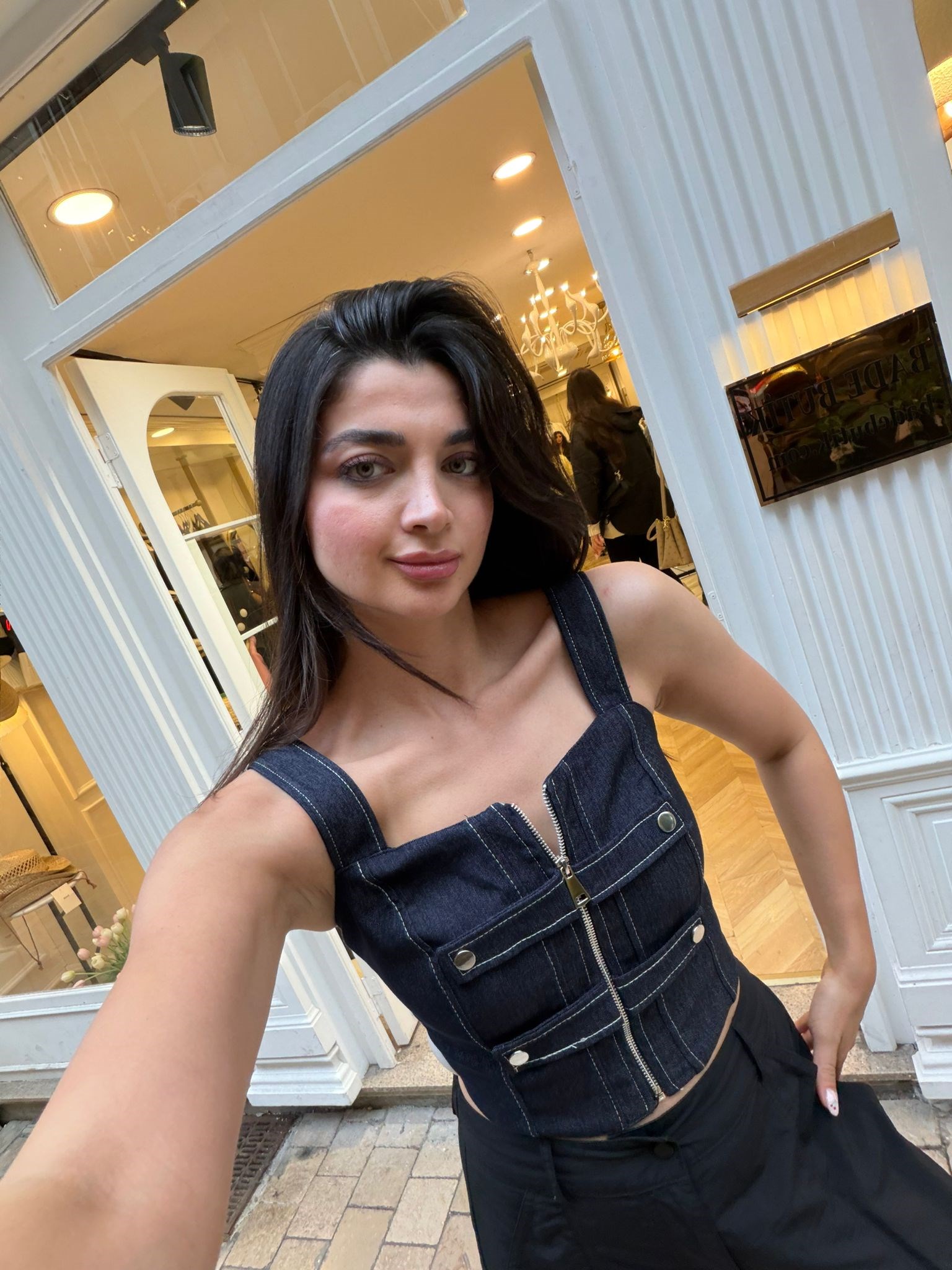 Lacivert Fermuarlı Denim Büstiyer