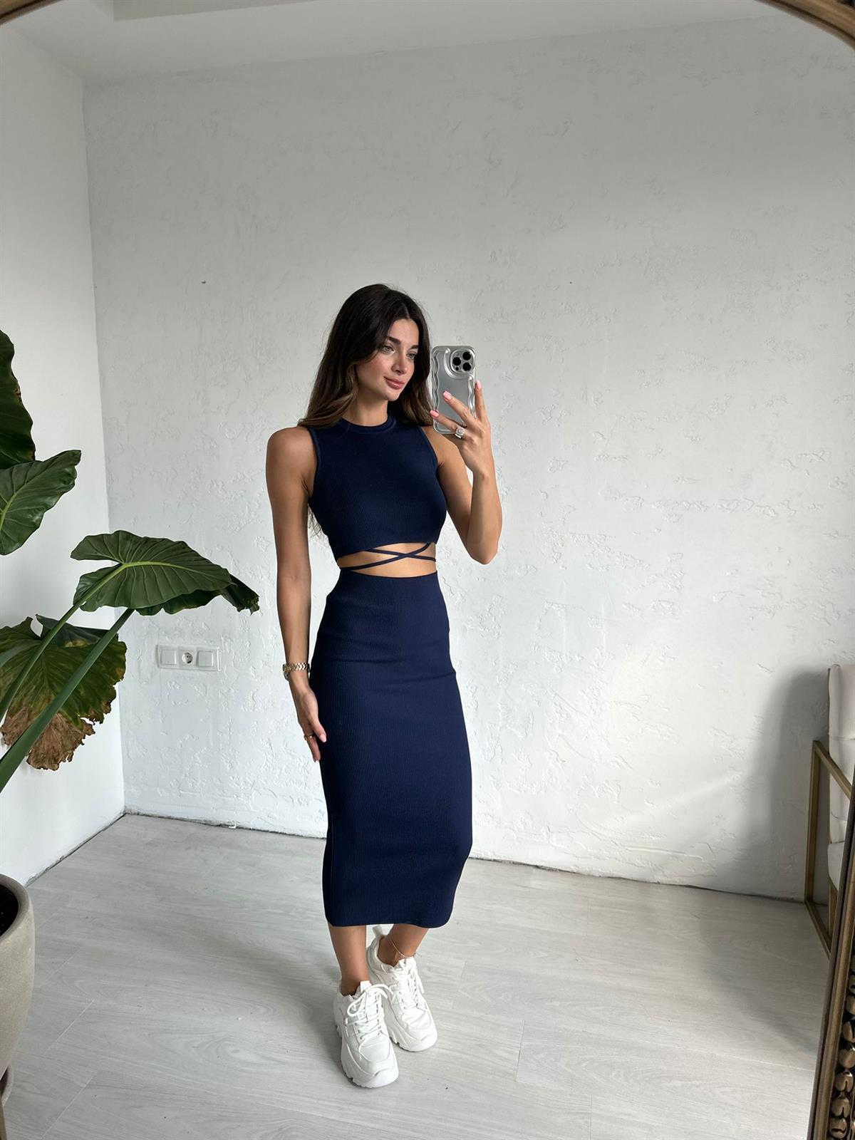 Lacivert Fitilli Etekli Takım