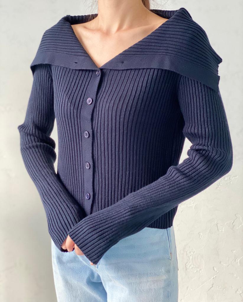 Lacivert Fitilli Hırka