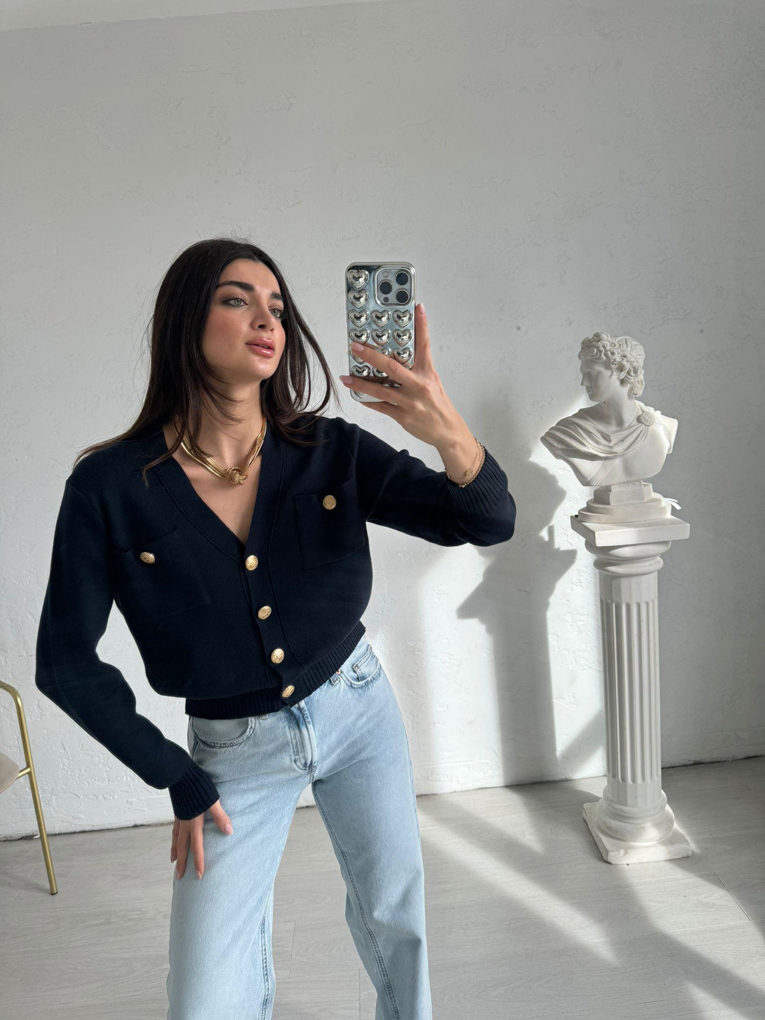 Lacivert Gold Düğmeli Hırka