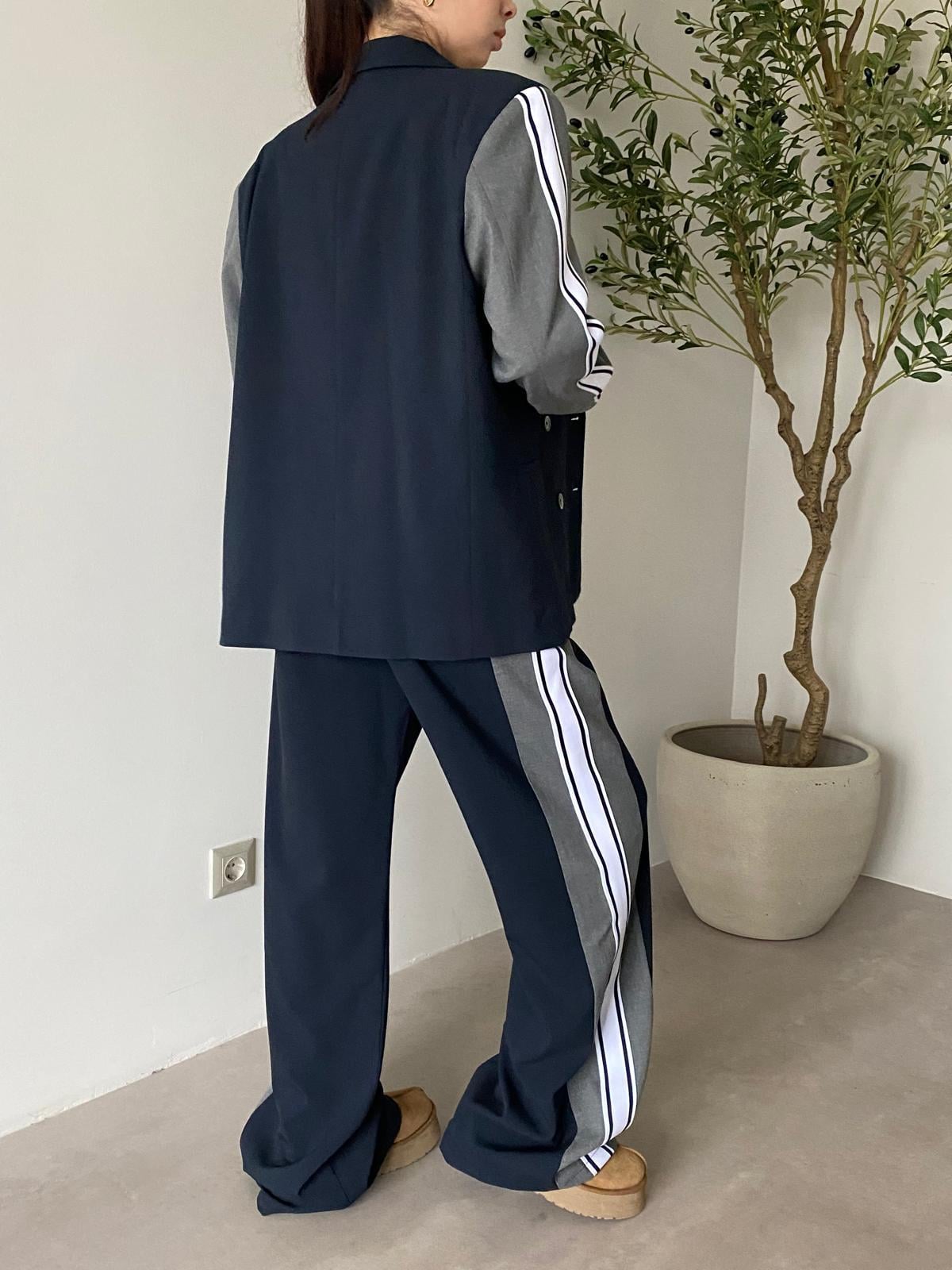 Lacivert Gri Şeritli Ceket Pantolon Takım
