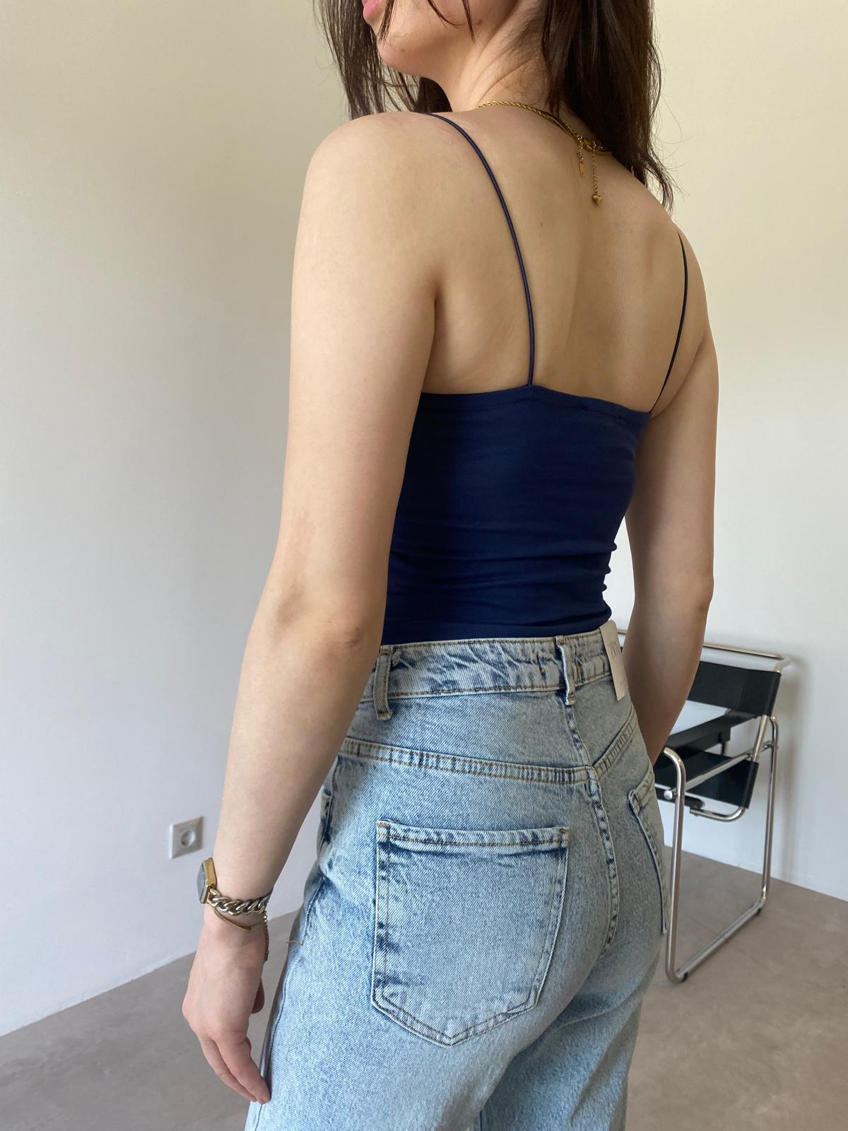 Lacivert İp Askılı Kısa Tina Crop (40 Cm)
