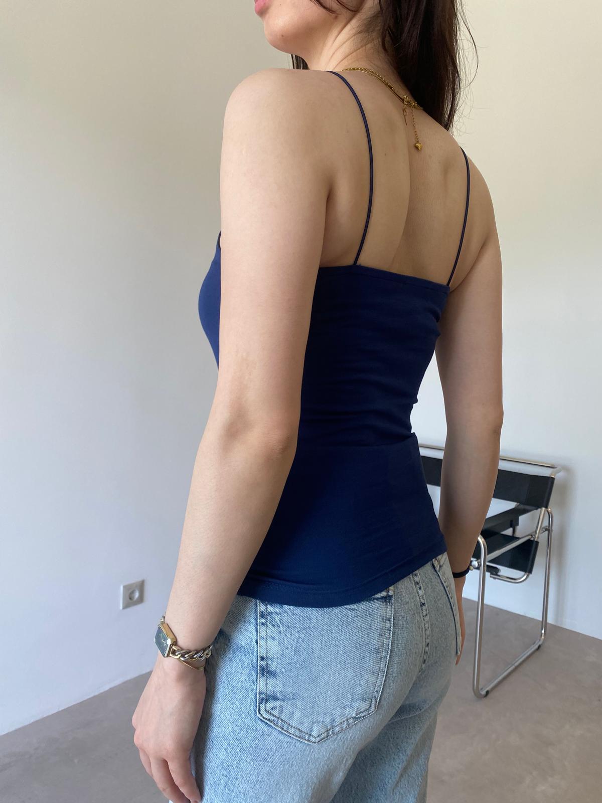 Lacivert İp Askılı Uzun Tina Crop (51 Cm)
