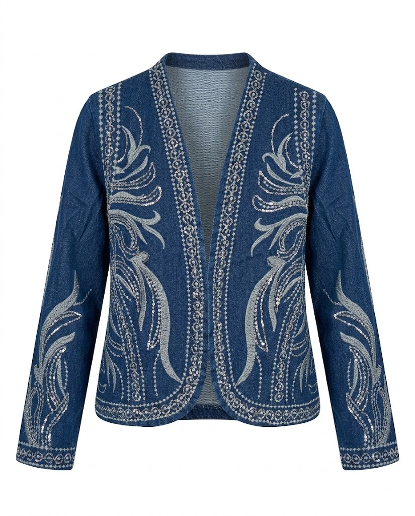 Lacivert İşlemeli Denim Ceket 