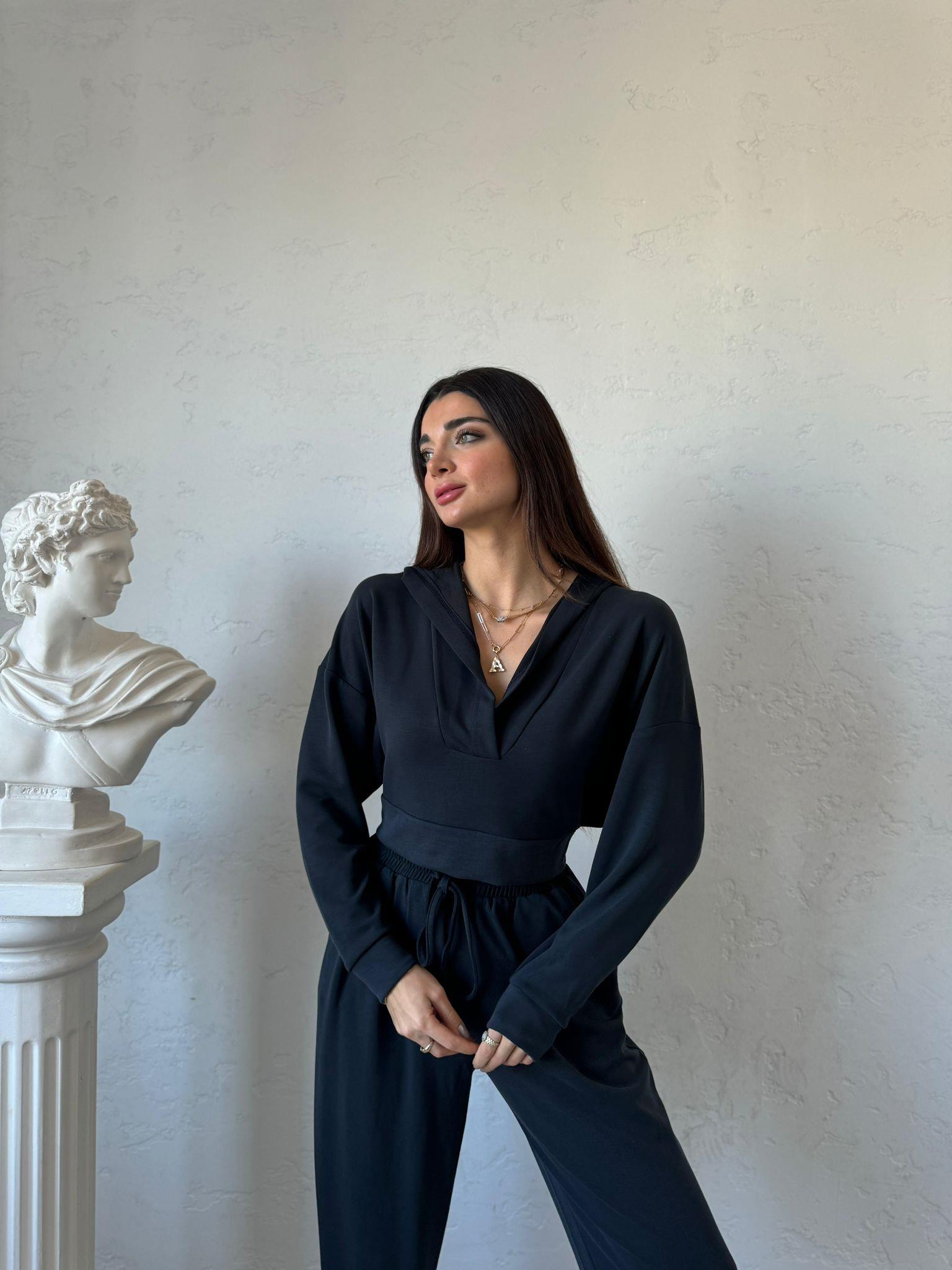 Lacivert Kapüşonlu Modal Takım