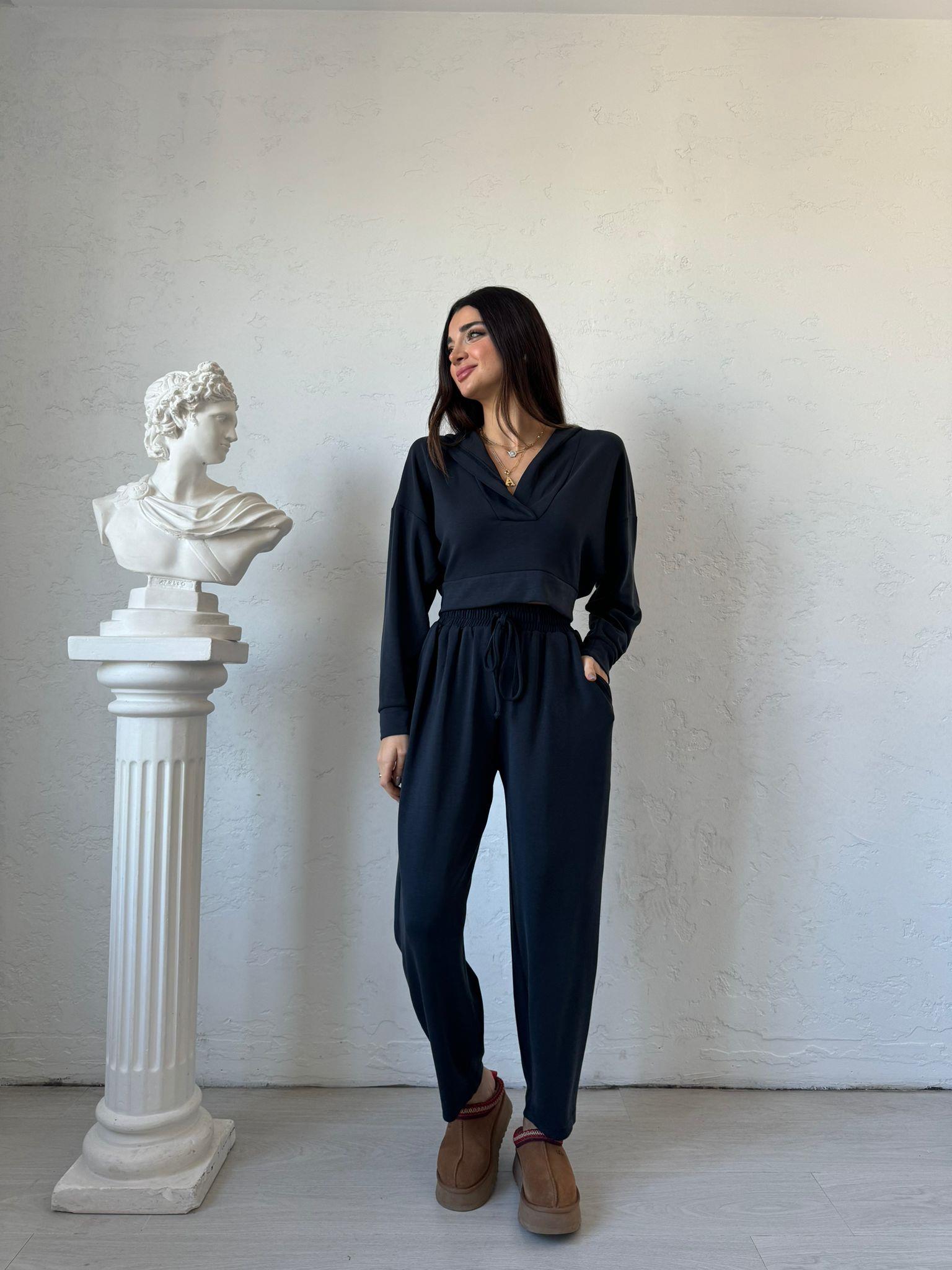 Lacivert Kapüşonlu Modal Takım