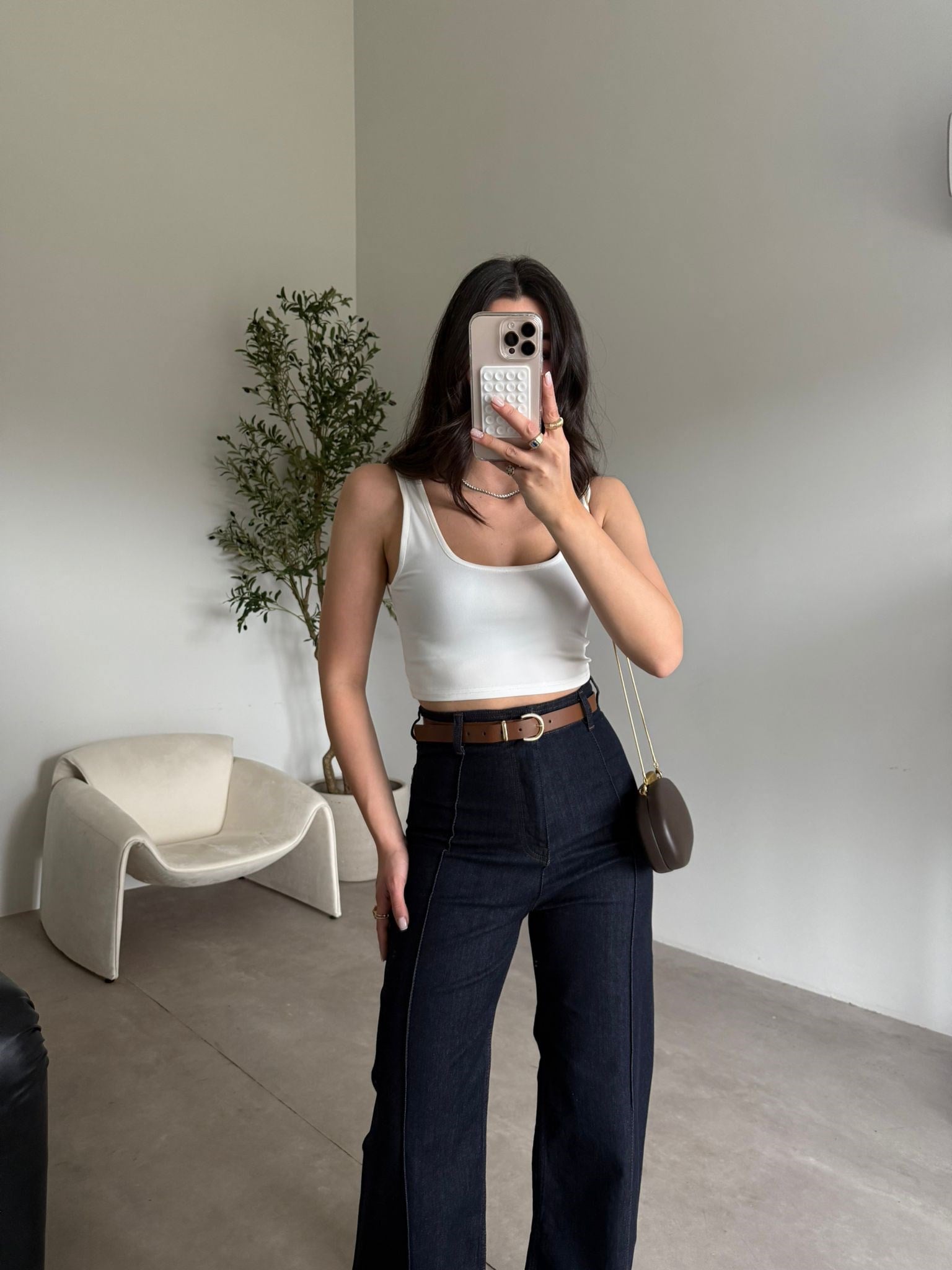 Lacivert Kemerli Biye Detaylı Jean