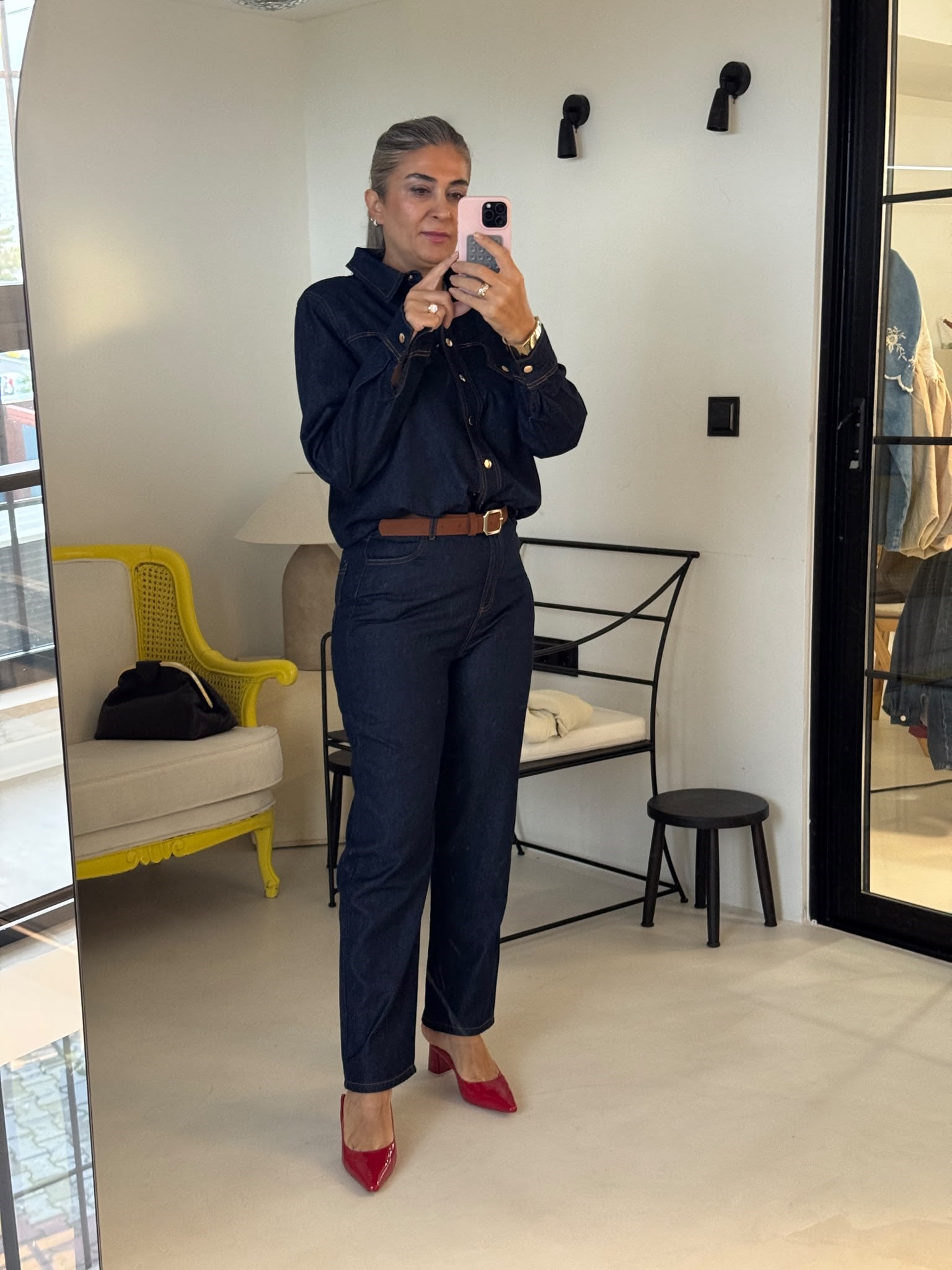 Lacivert Kemerli Denim Takım