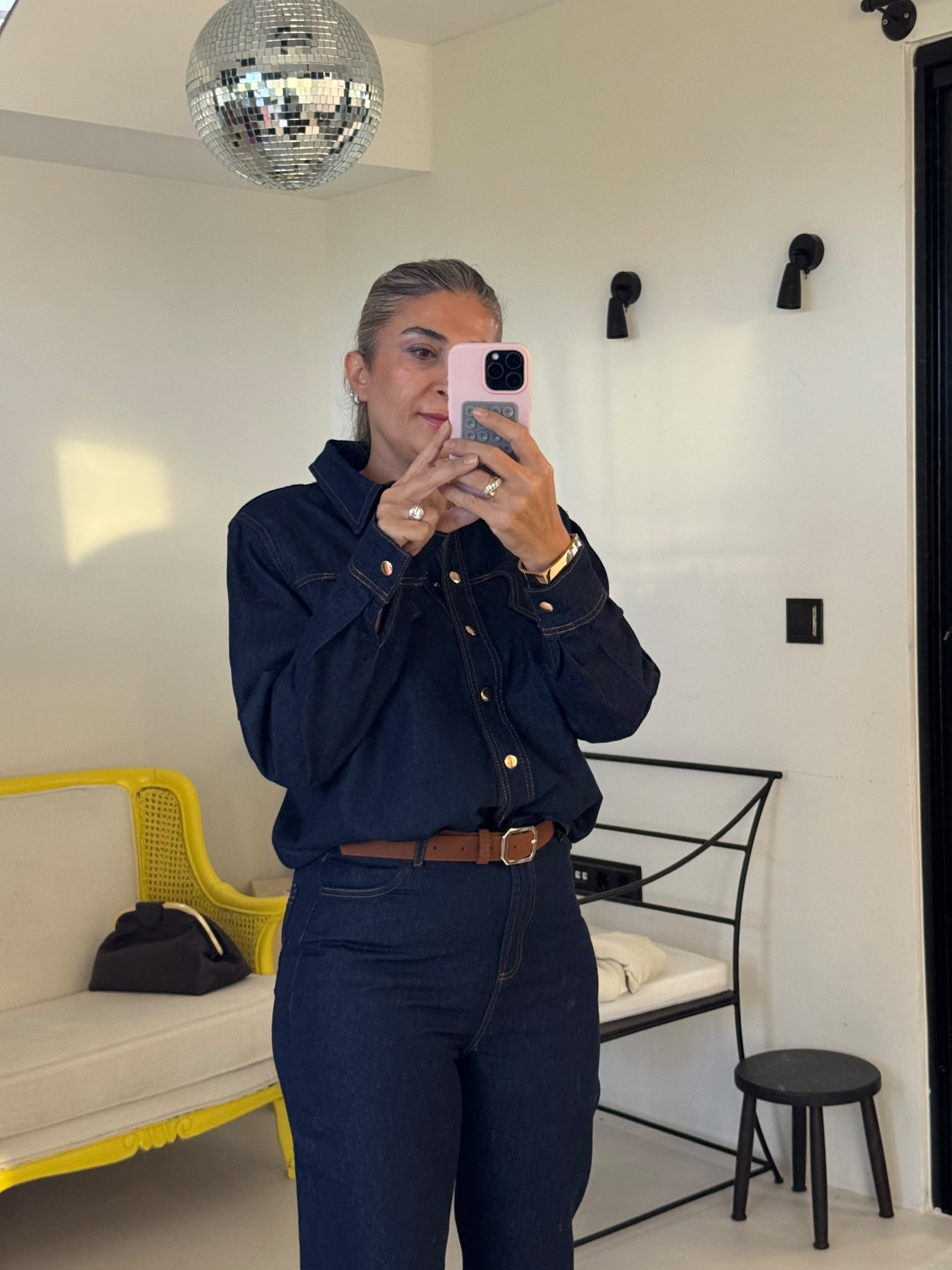 Lacivert Kemerli Denim Takım