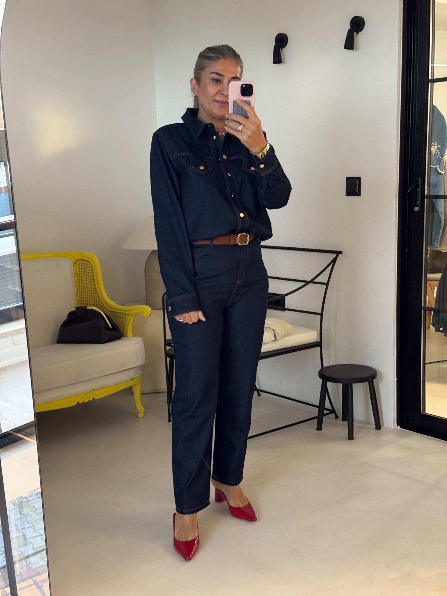 Lacivert Kemerli Denim Takım