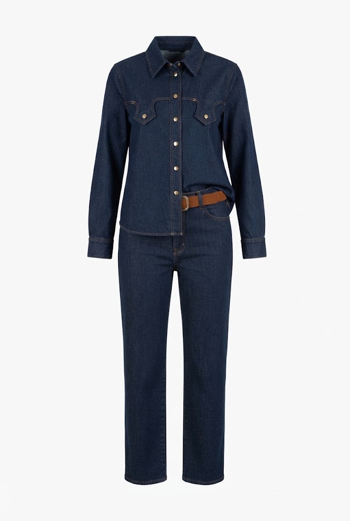 Lacivert Kemerli Denim Takım
