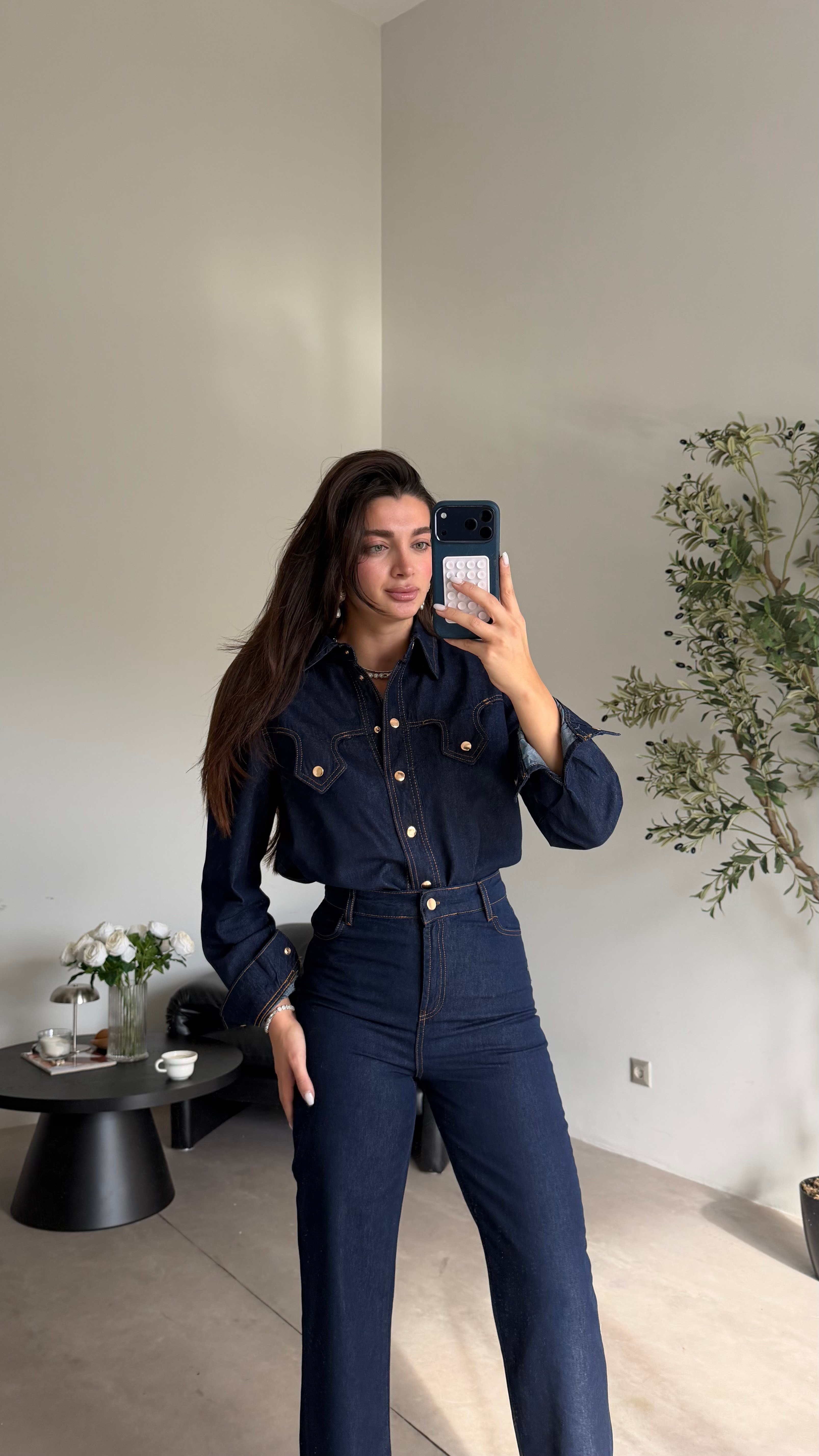 Lacivert Kemerli Denim Takım