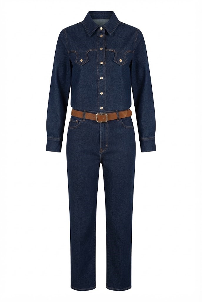 Lacivert Kemerli Denim Takım