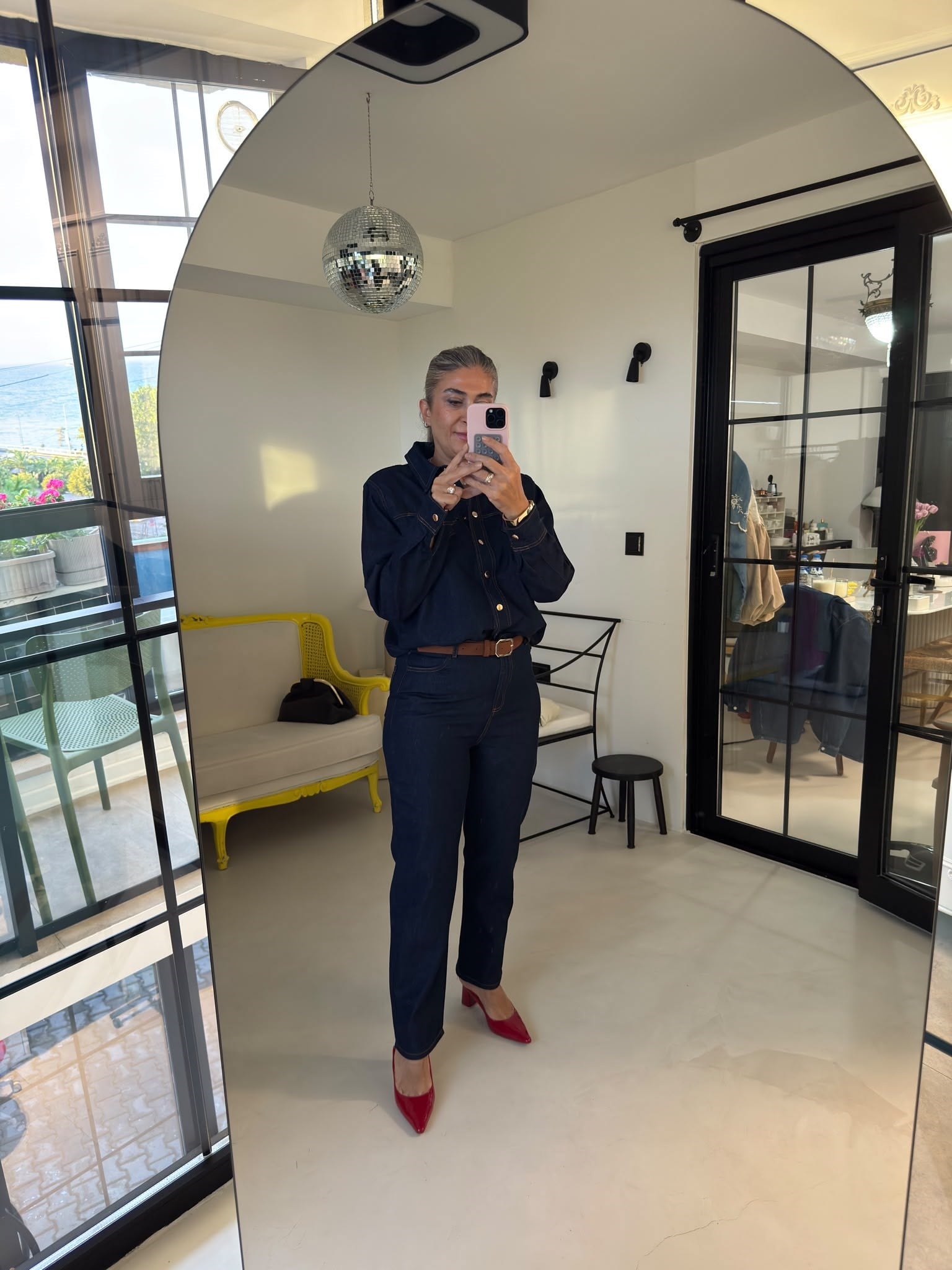 Lacivert Kemerli Denim Takım