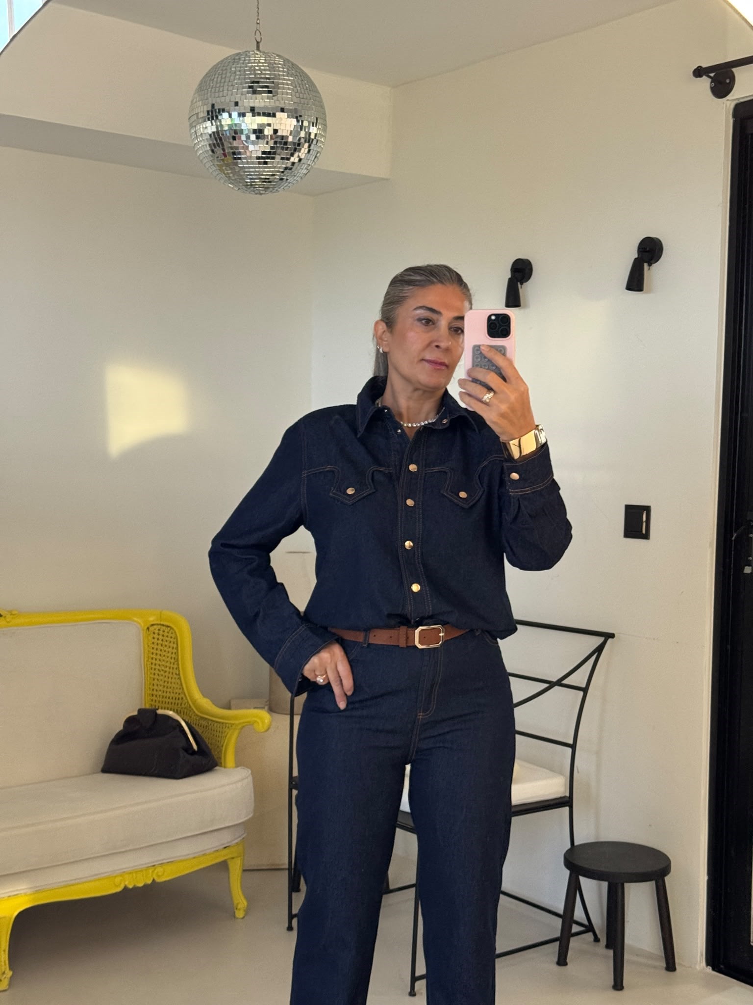 Lacivert Kemerli Denim Takım
