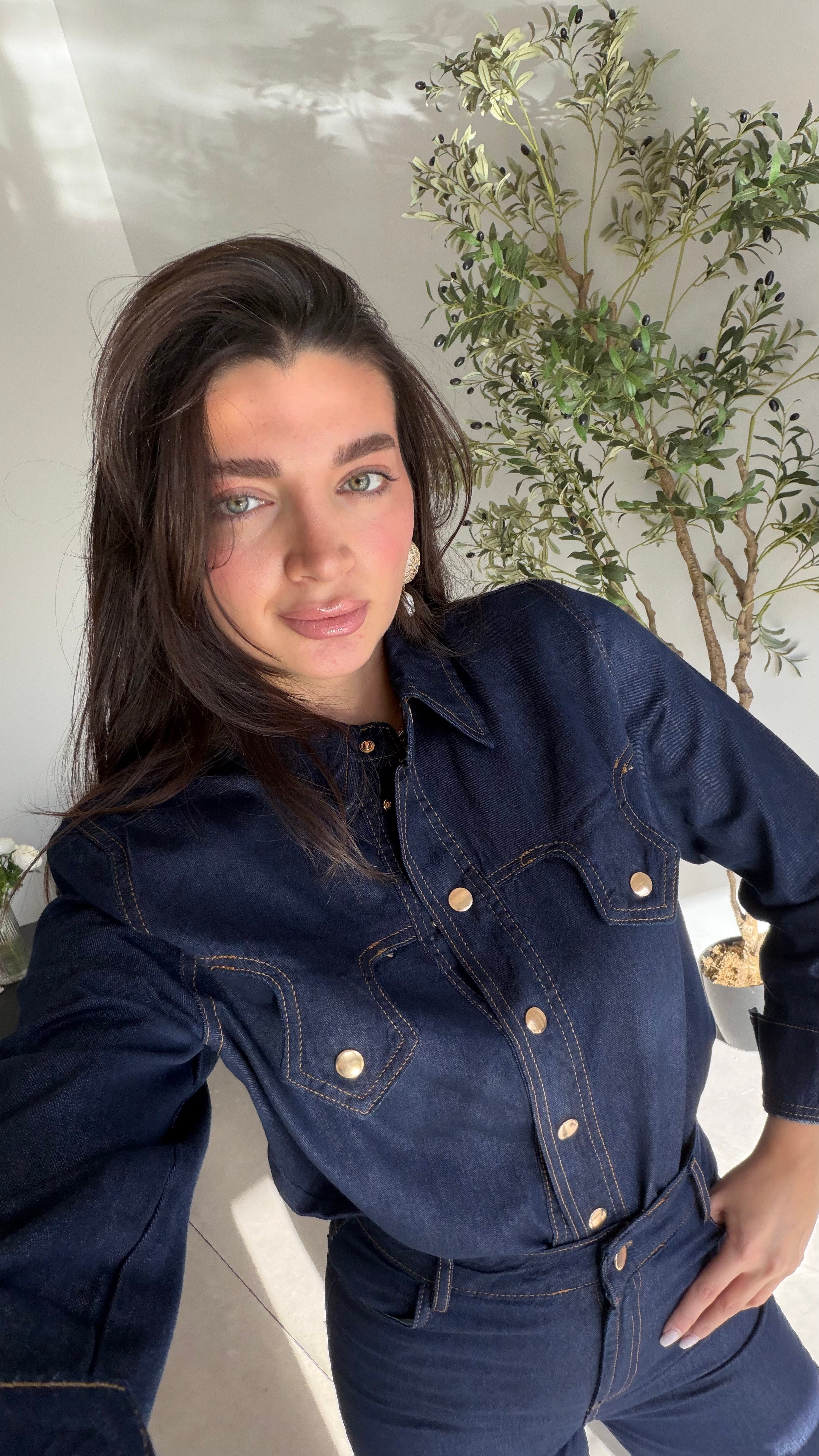 Lacivert Kemerli Denim Takım