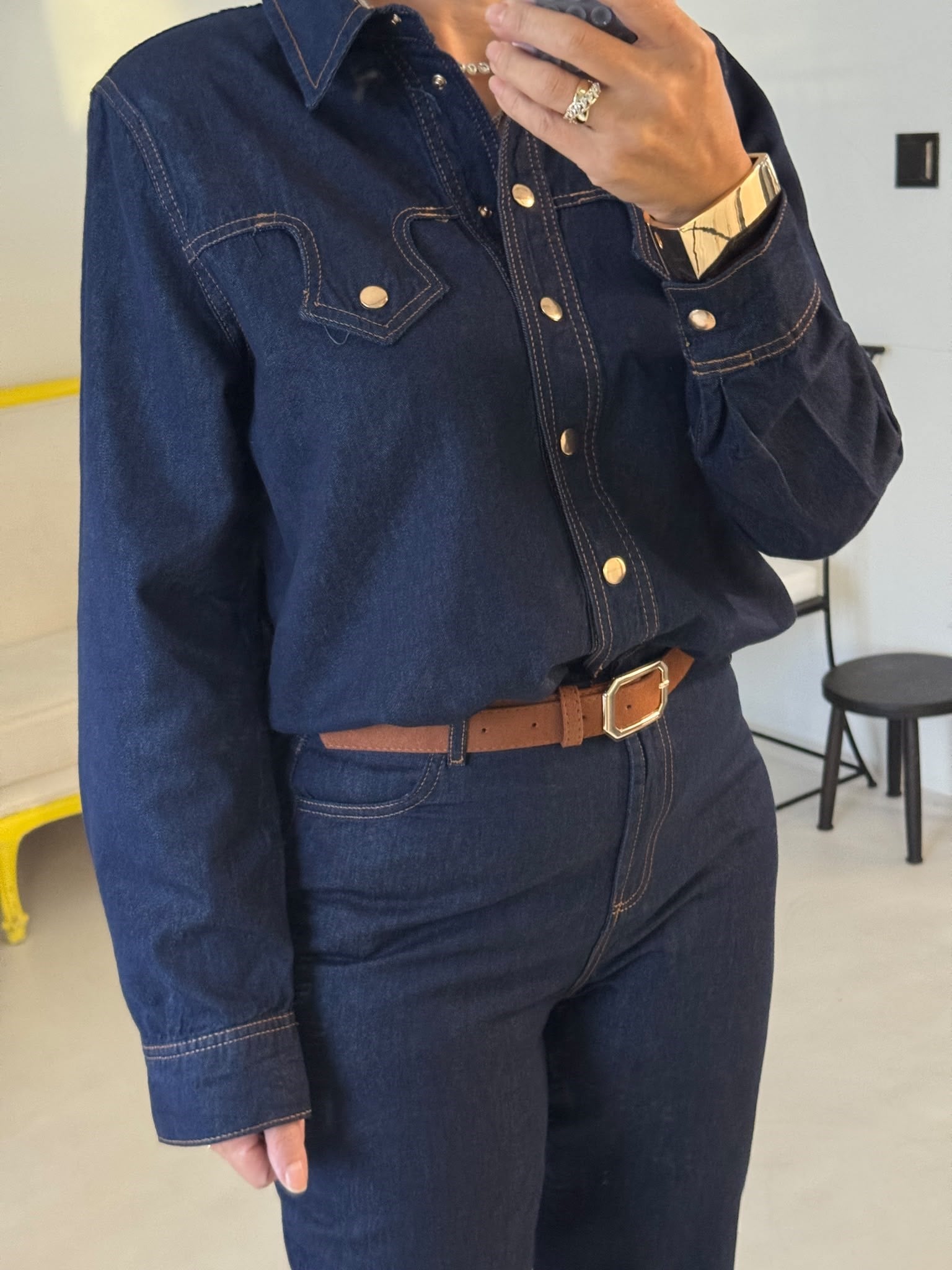 Lacivert Kemerli Denim Takım