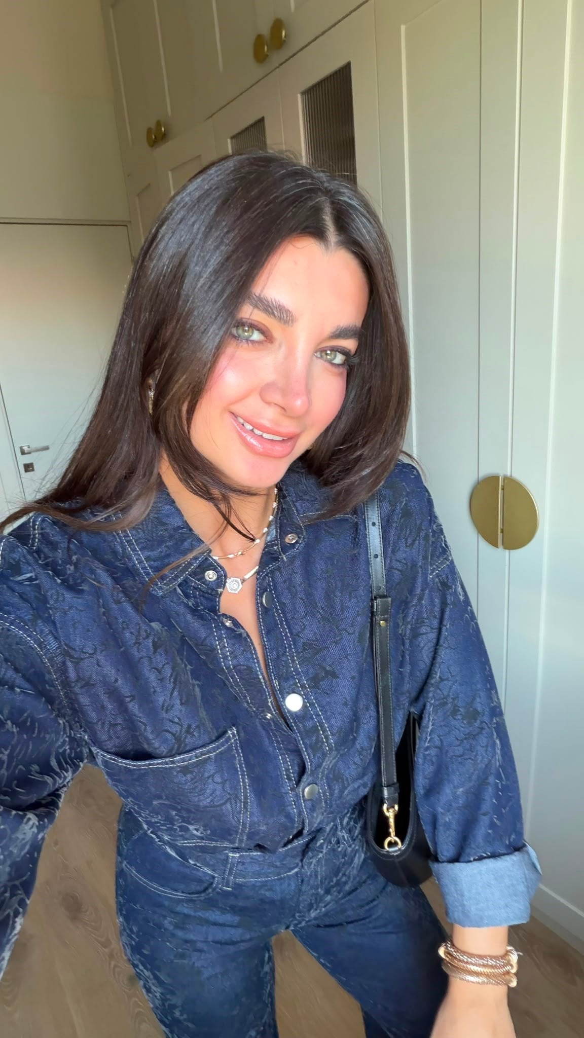 Lacivert Kendinden Desenli Denim Takım
