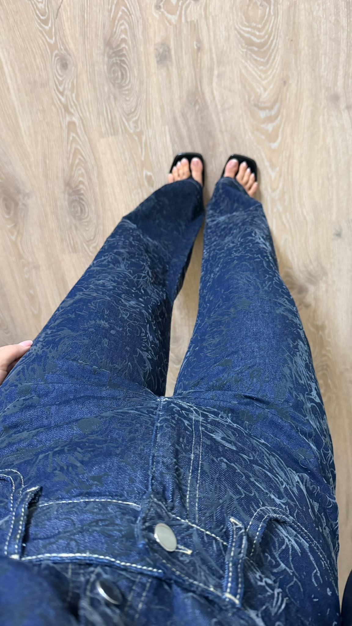 Lacivert Kendinden Desenli Denim Takım
