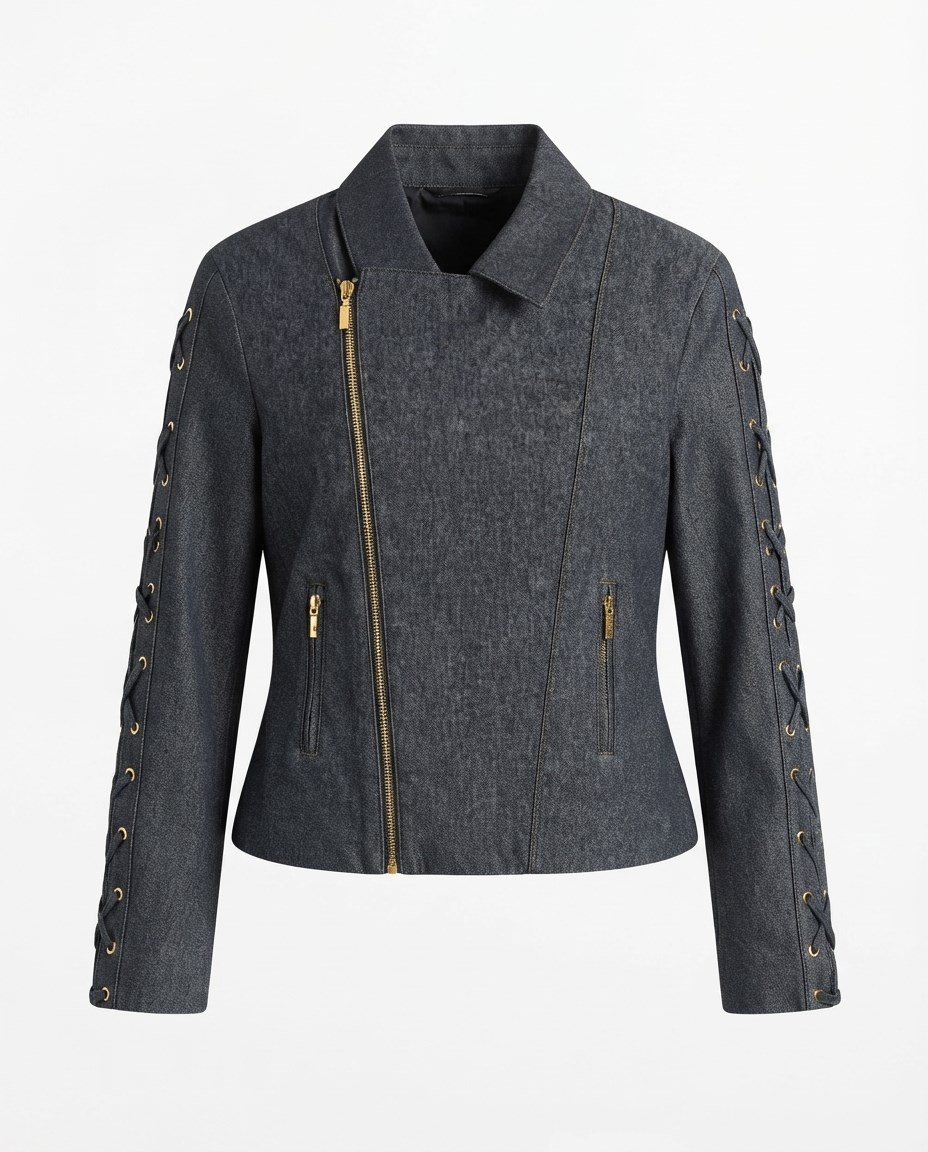 Lacivert Kolu Bağlamalı Denim Ceket