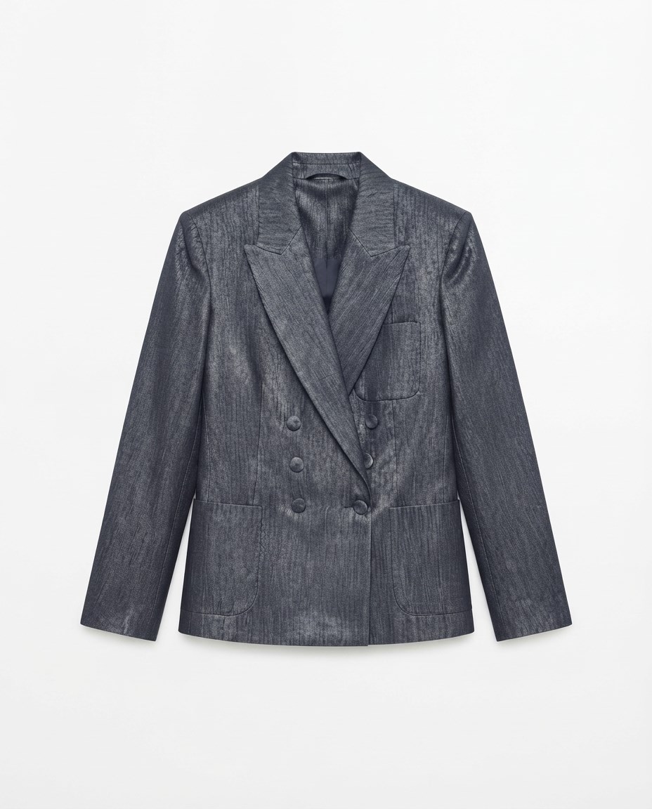 Lacivert Parlak Cepli Blazer Ceket
