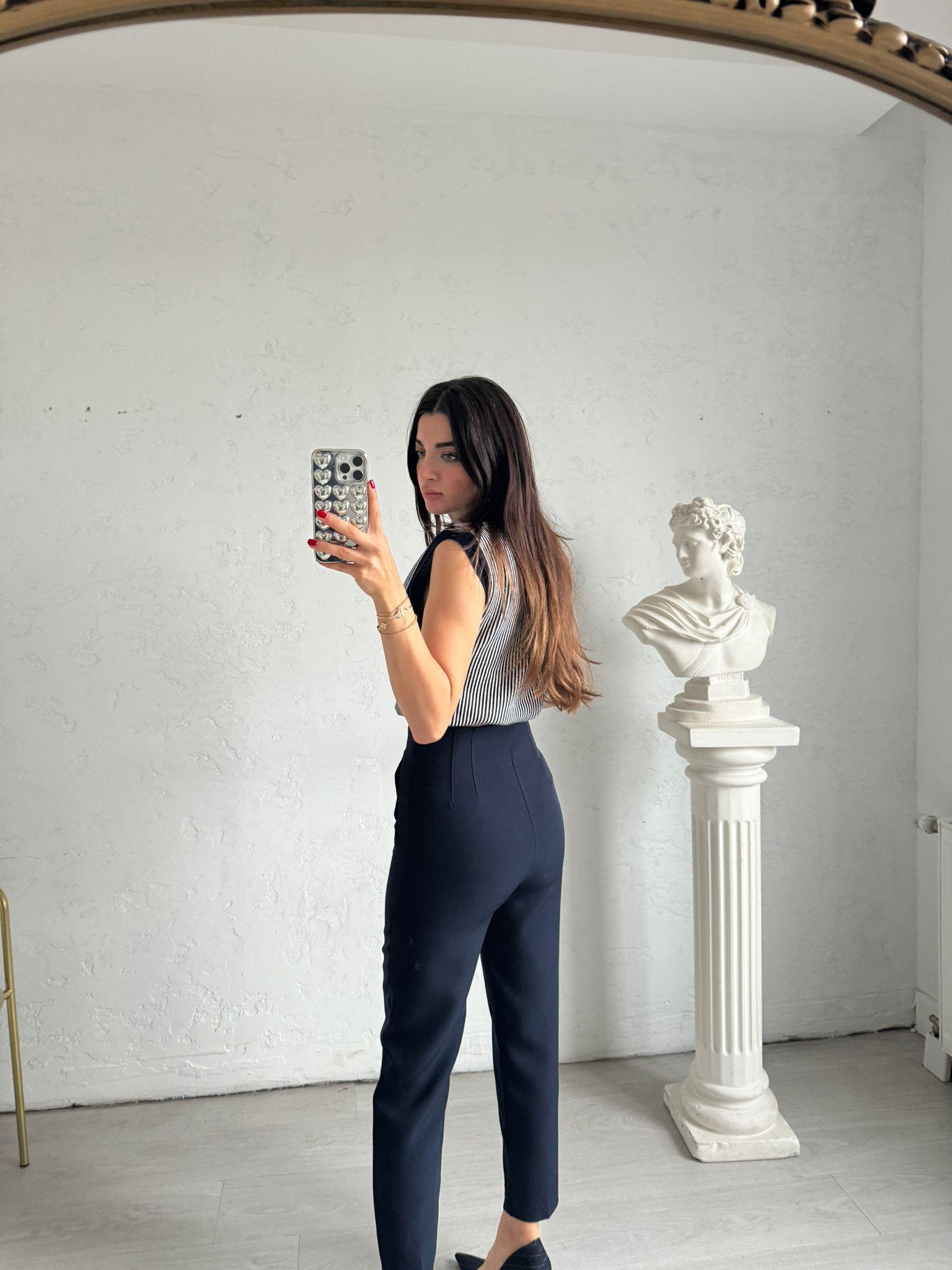 Lacivert Pens Detaylı Havuç Pantolon