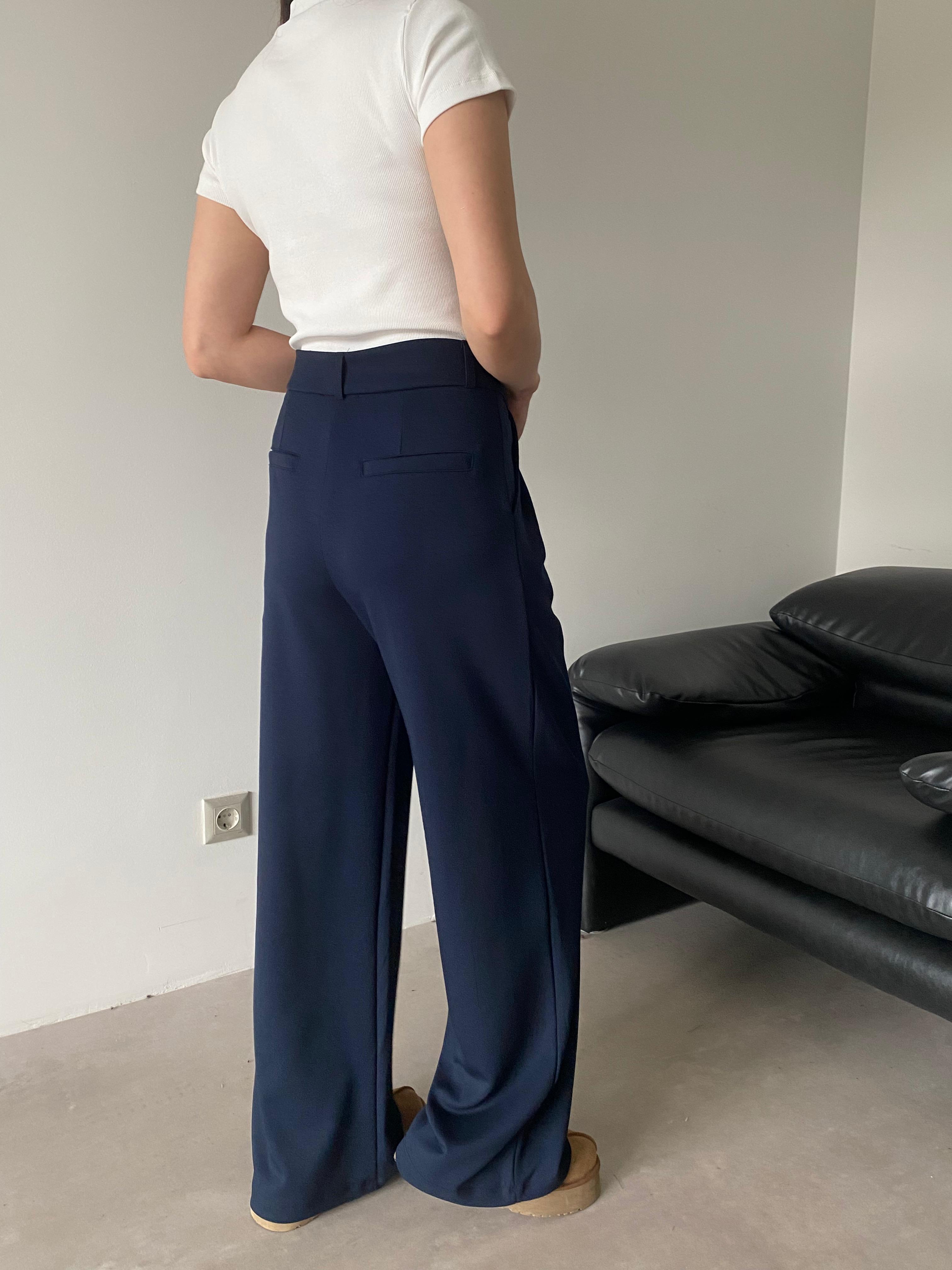 Lacivert Pile Detaylı Modal Pantolon