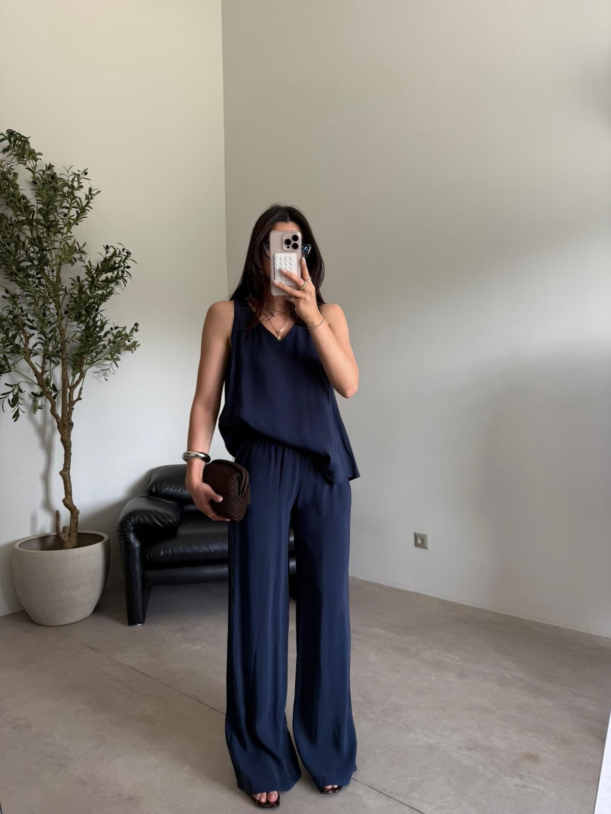 Lacivert Sıfır Kol Elena Takım