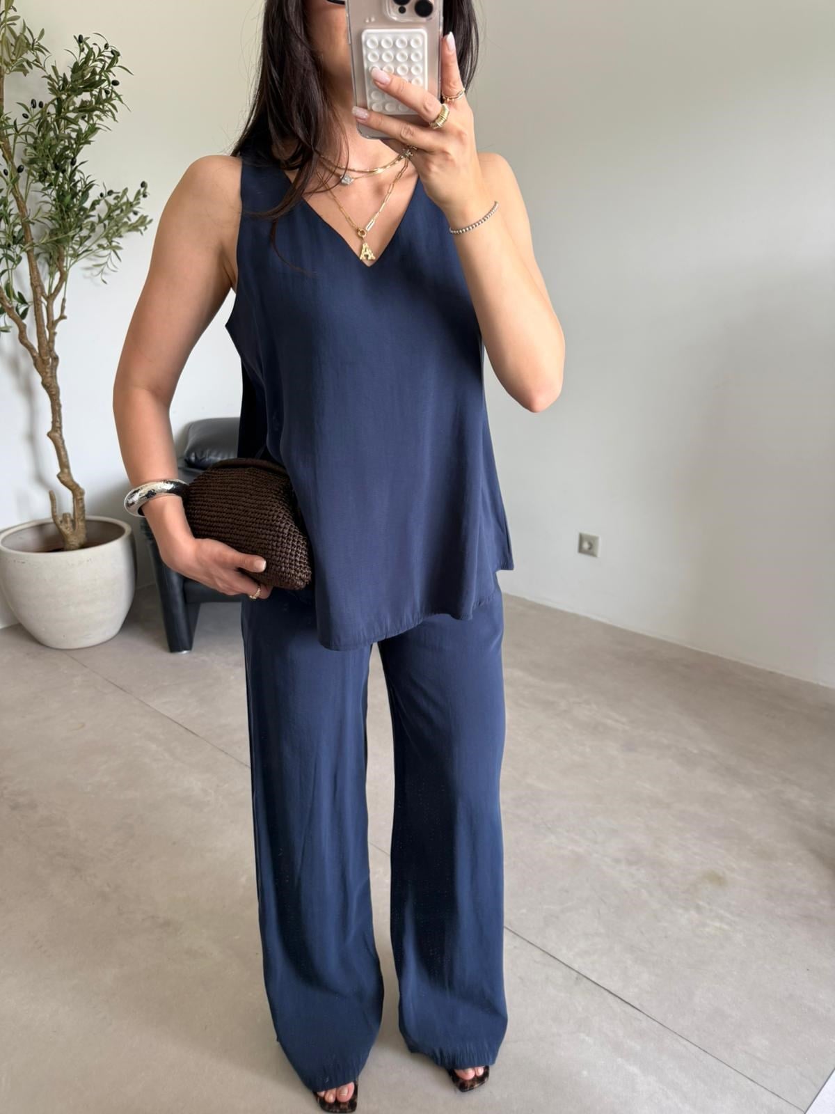 Lacivert Sıfır Kol Elena Takım