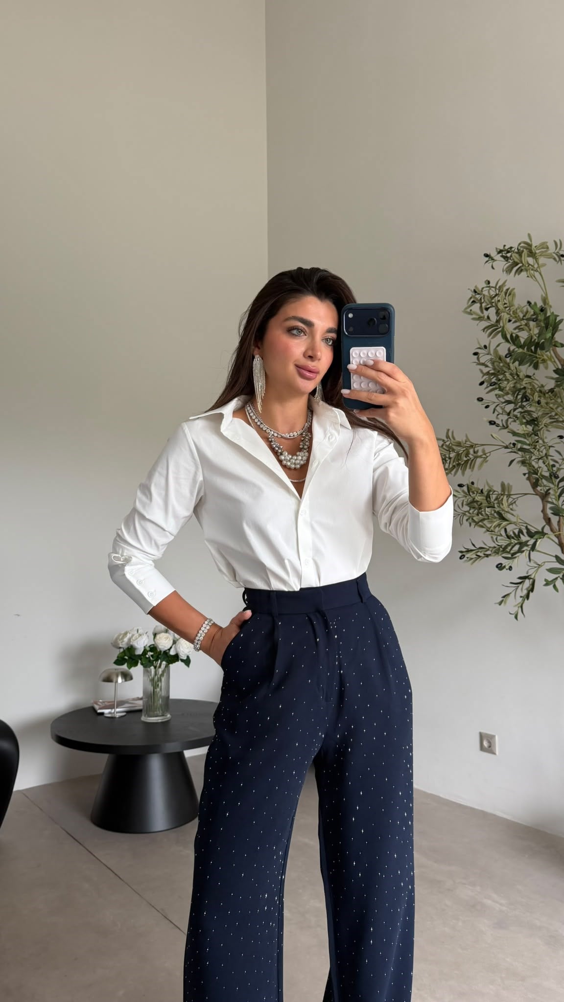 Lacivert Taşlı Palazzo Pantolon
