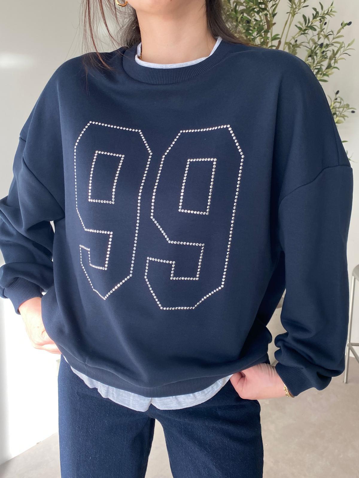 Lacivert Taşlı Sweat