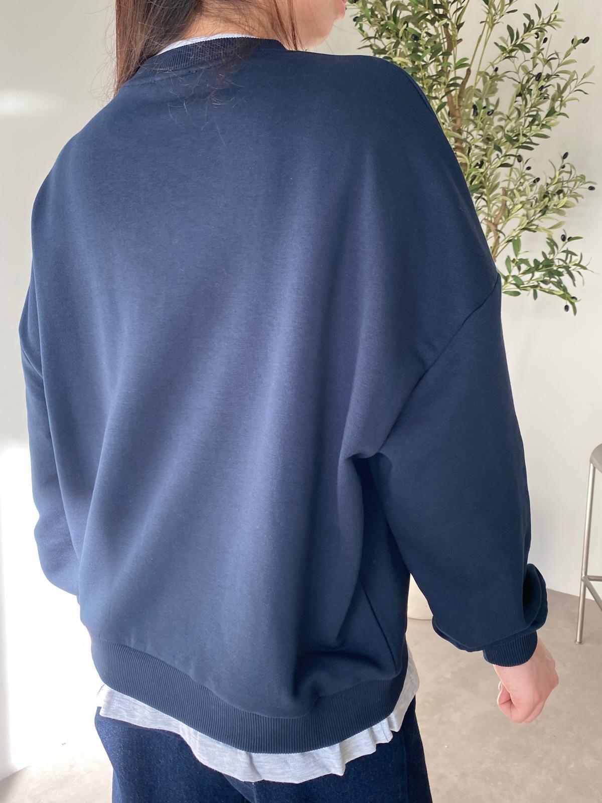 Lacivert Taşlı Sweat