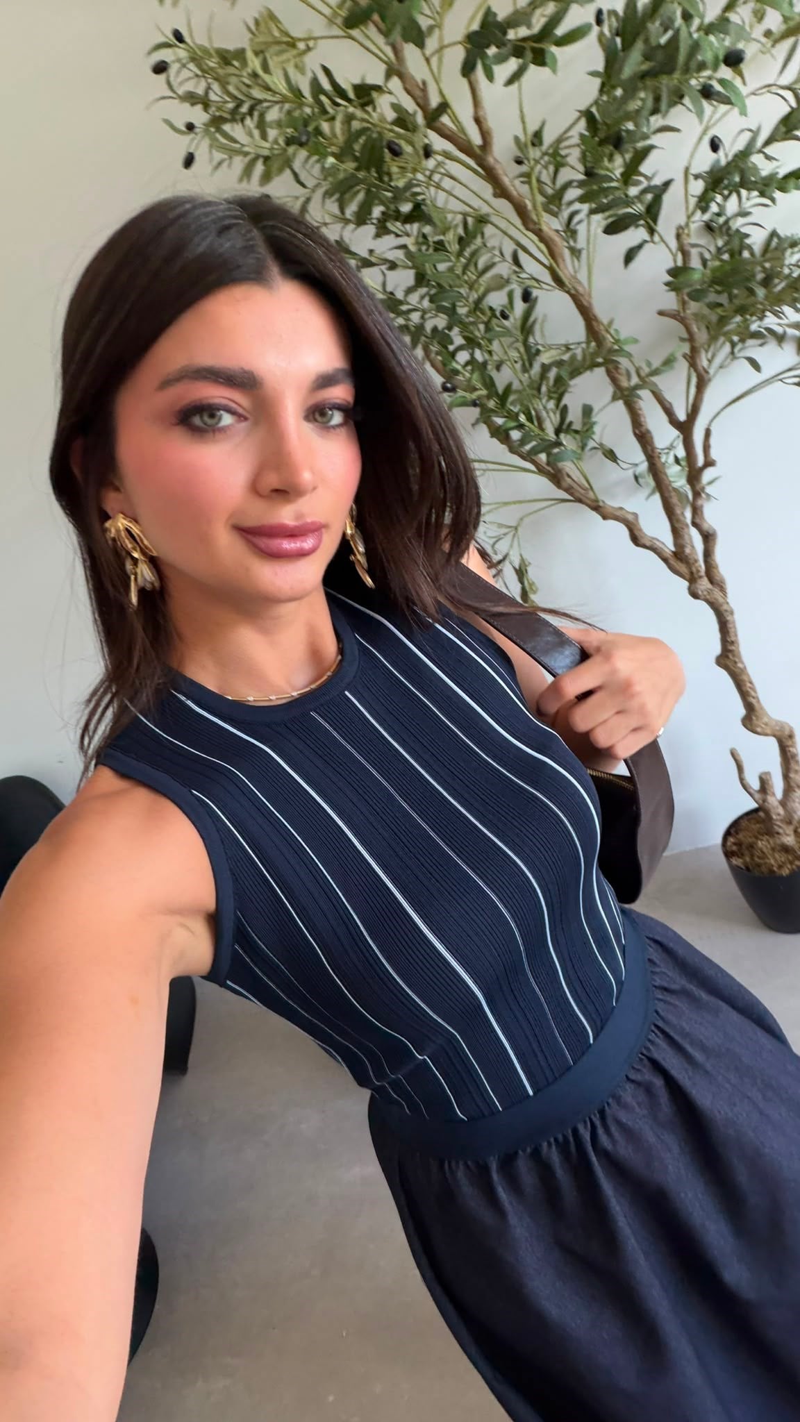 Lacivert Triko Detaylı Denim Elbise