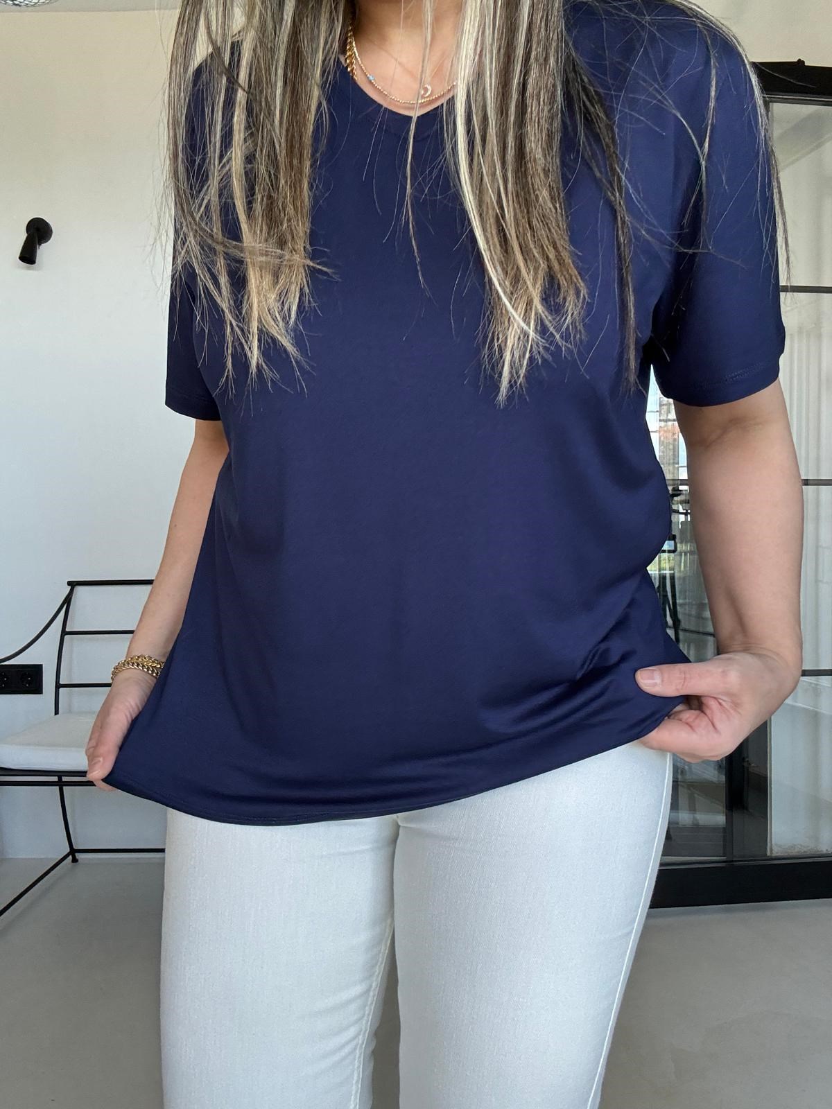 Lacivert V Yaka Likralı Big Size Tişört