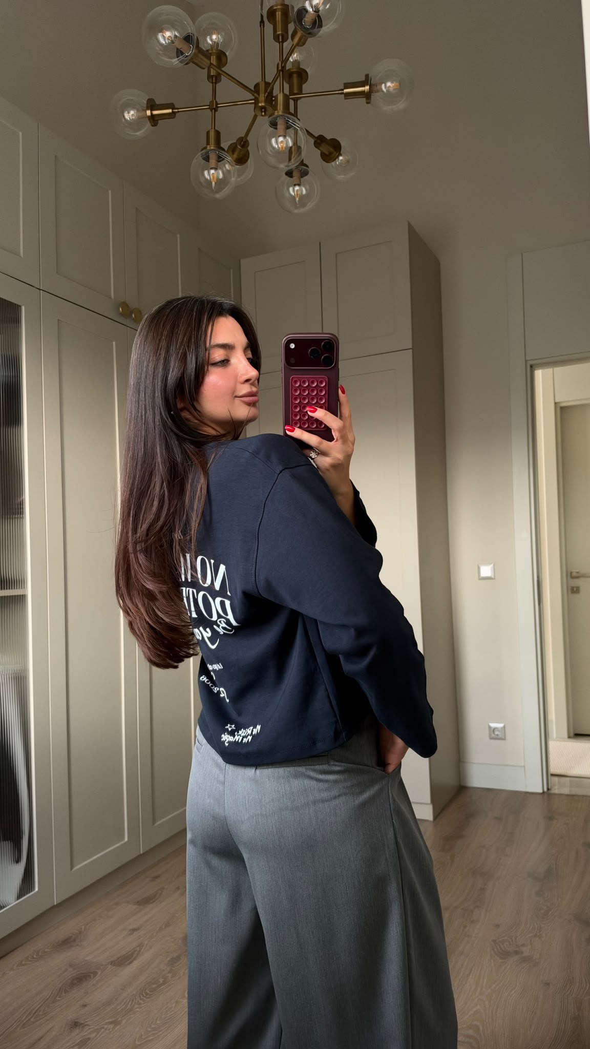 Lacivert Yazı Detaylı Bluz