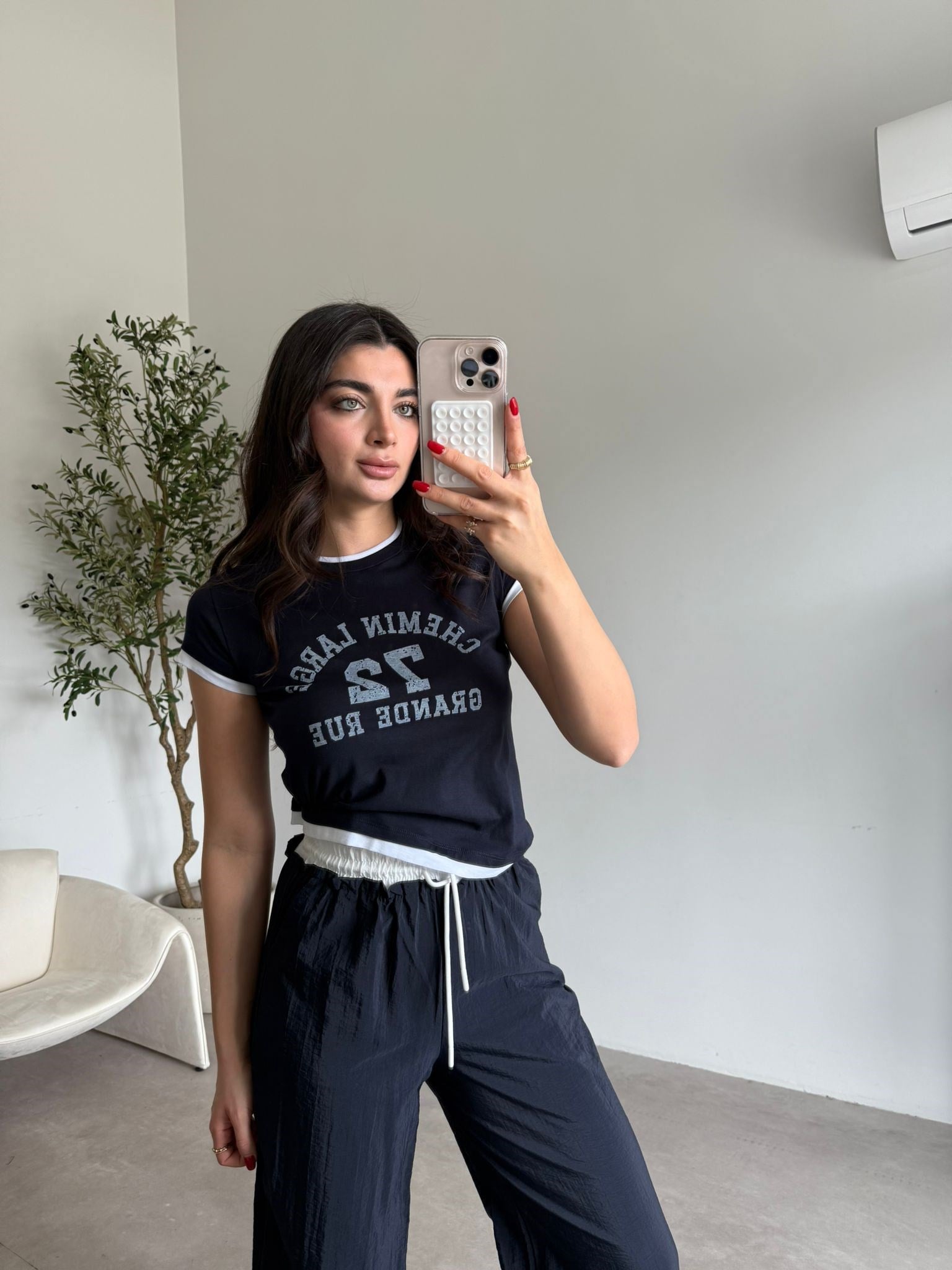 Lacivert Yazı Detaylı Yumuşacık İkili Takım