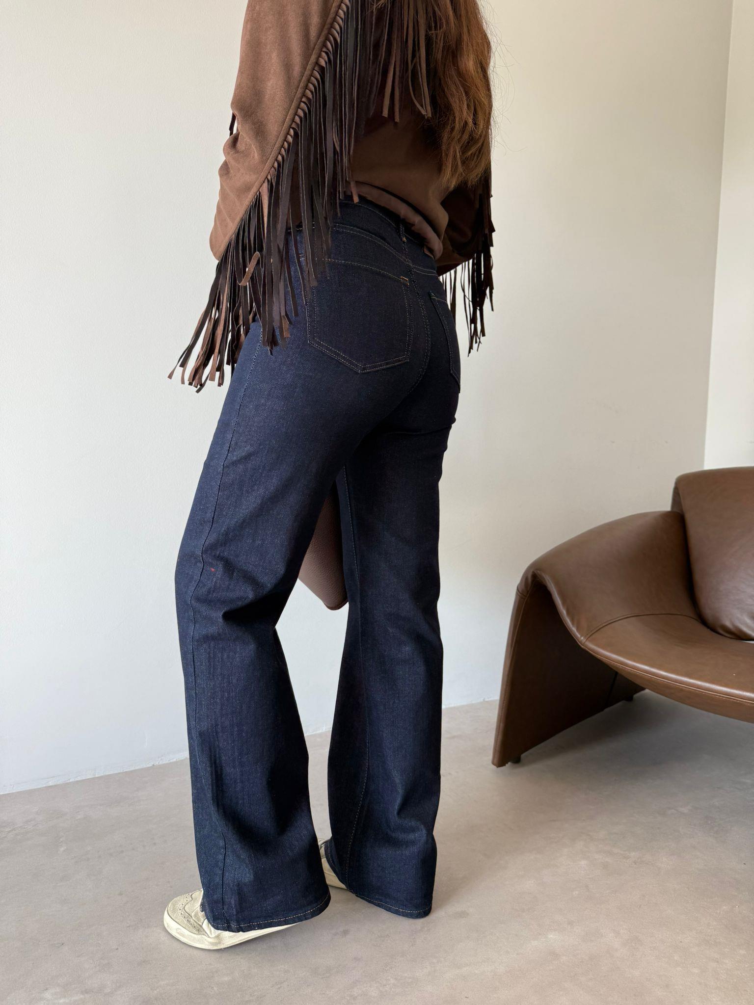 Lacivert Yüksek Bel Straight Big Size Jean