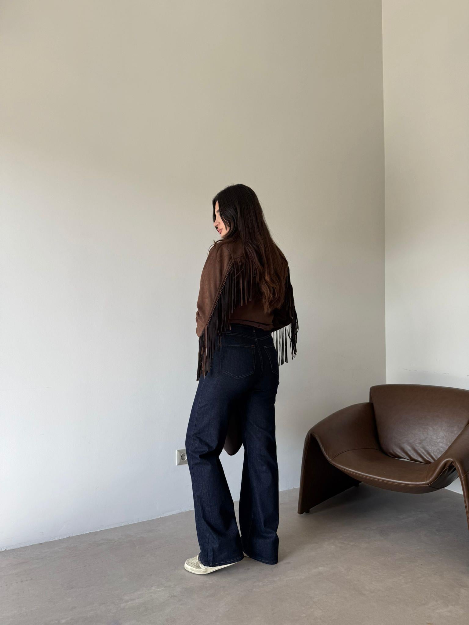 Lacivert Yüksek Bel Straight Big Size Jean
