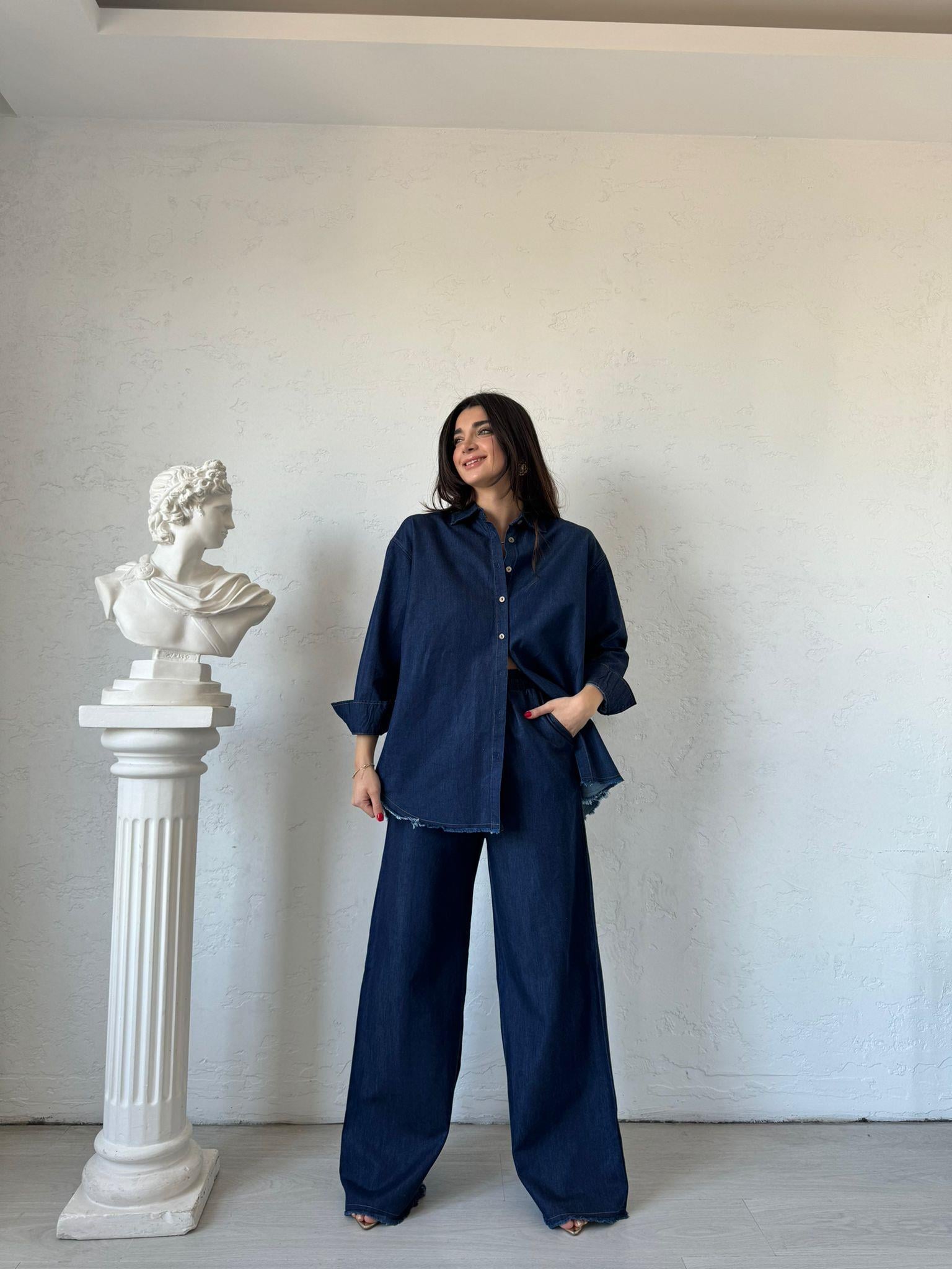 Lacivert Yumuşak Dokulu Denim Takım