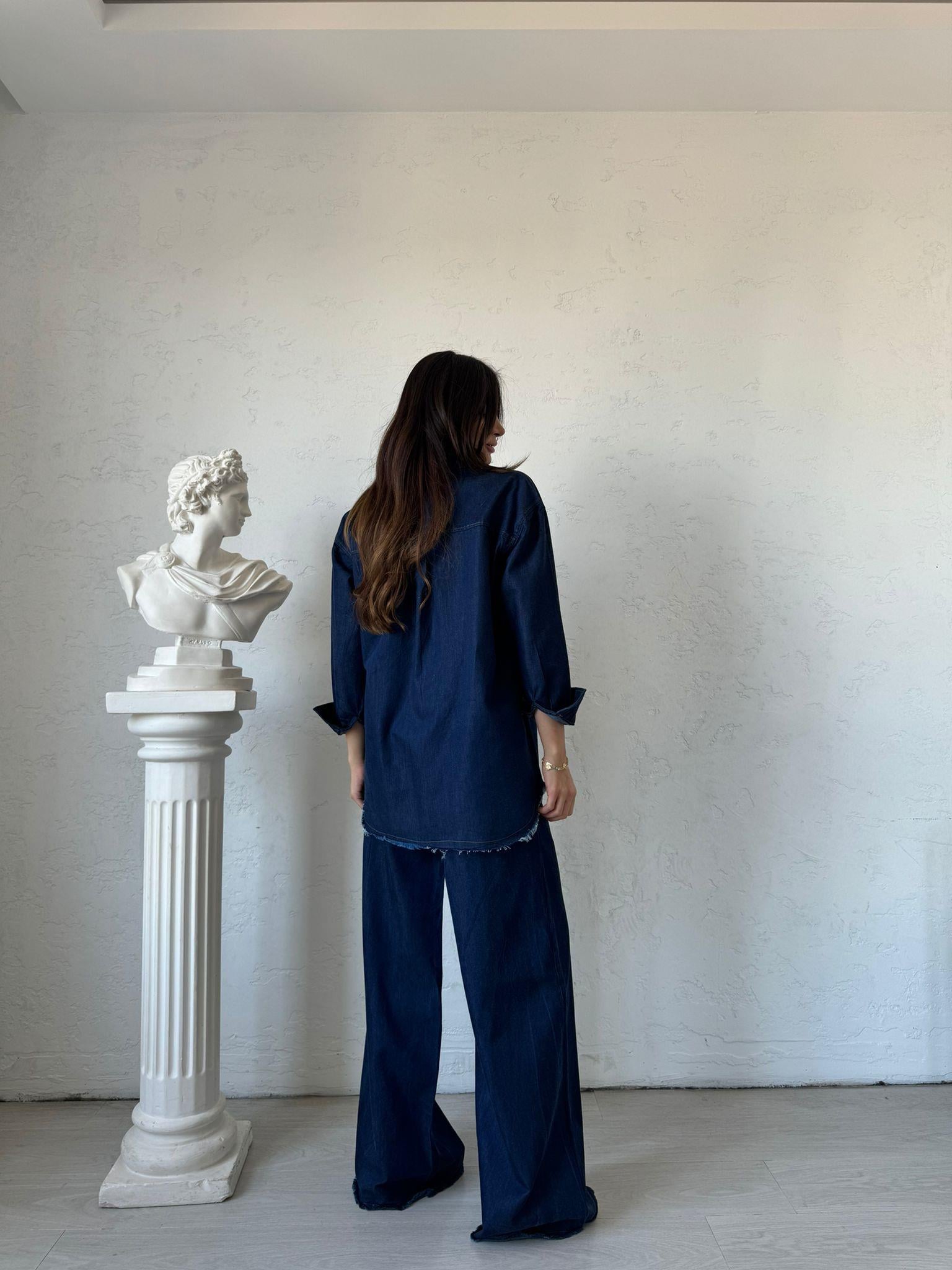 Lacivert Yumuşak Dokulu Denim Takım