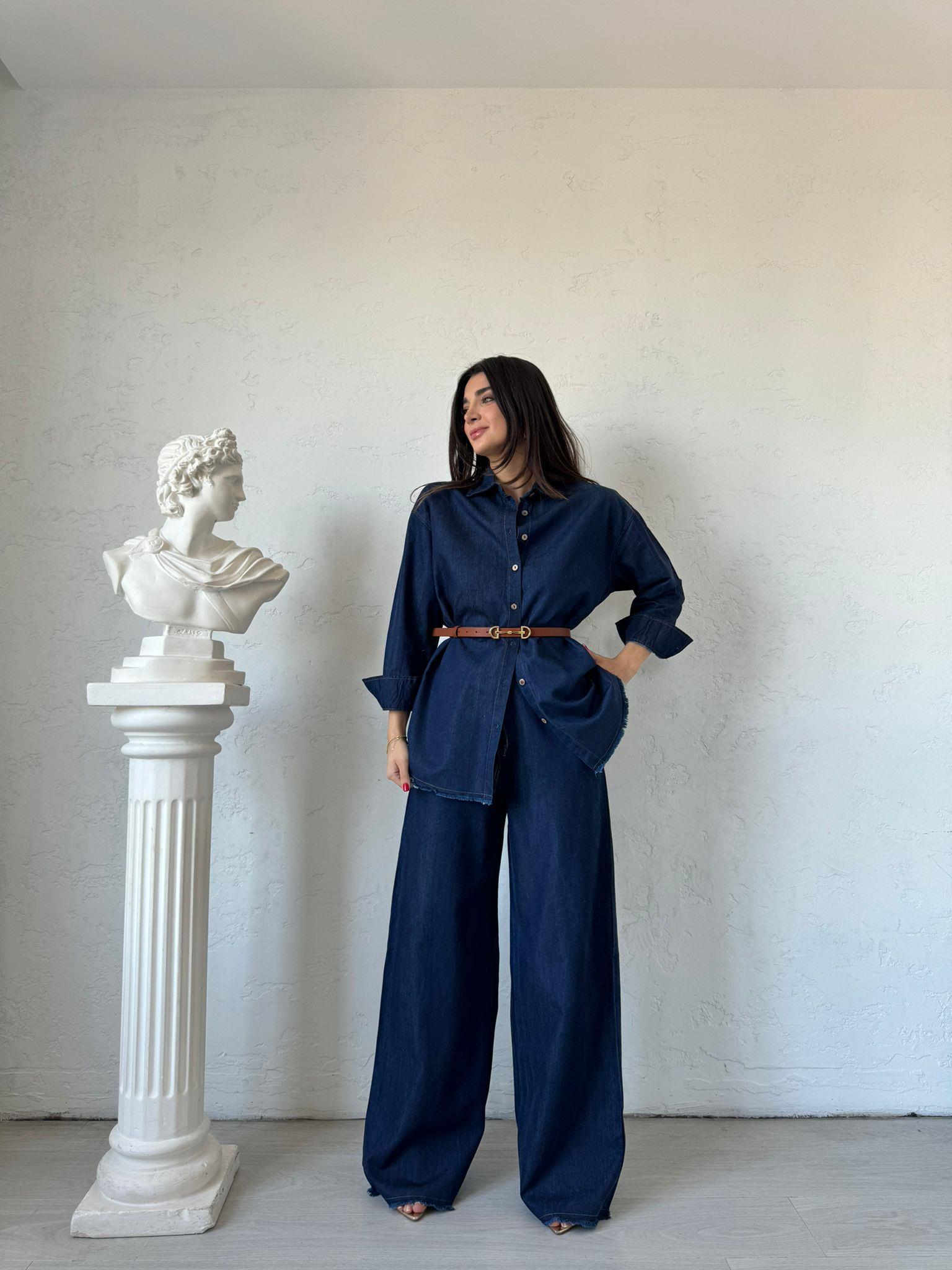 Lacivert Yumuşak Dokulu Denim Takım