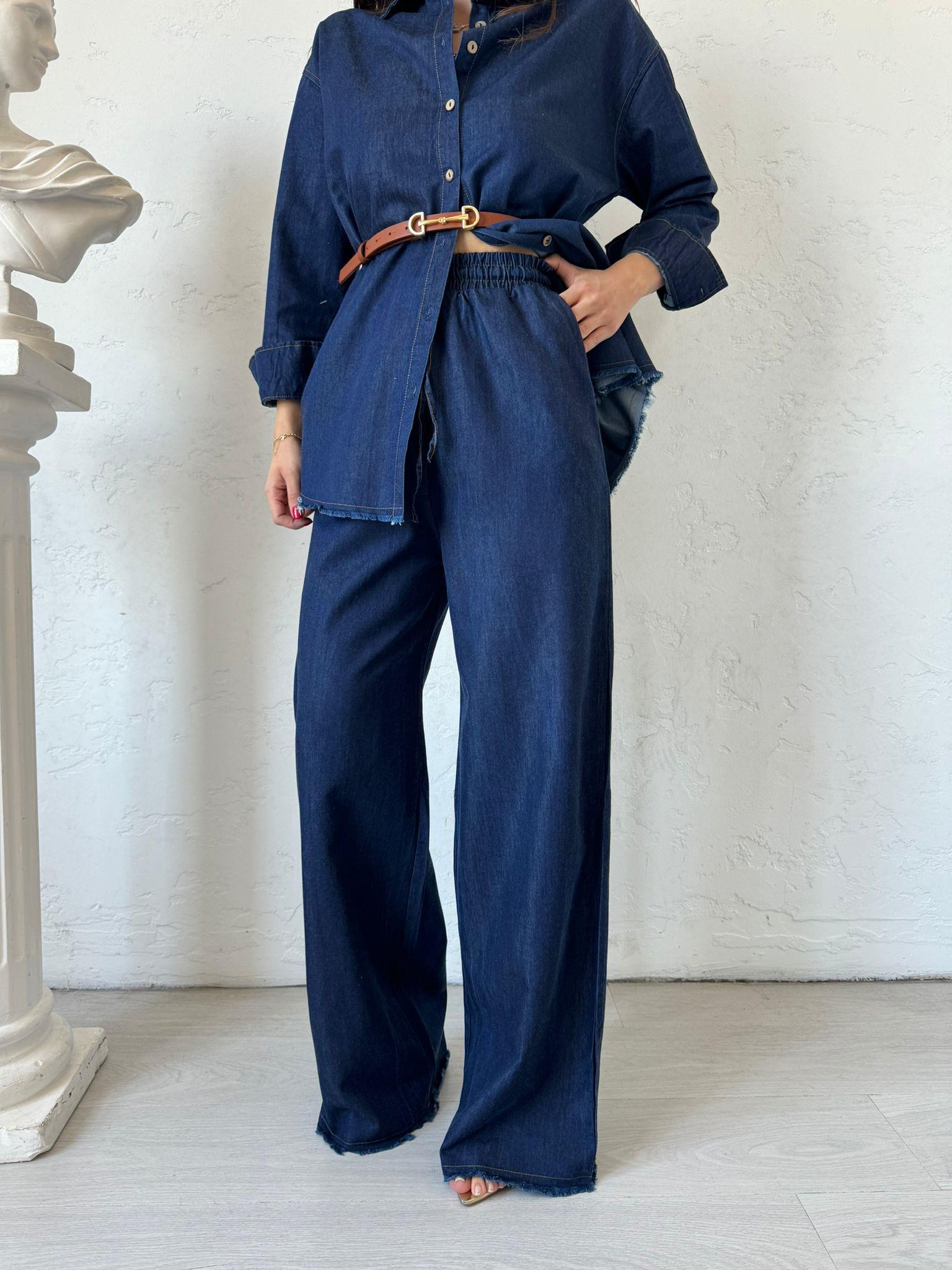 Lacivert Yumuşak Dokulu Denim Takım