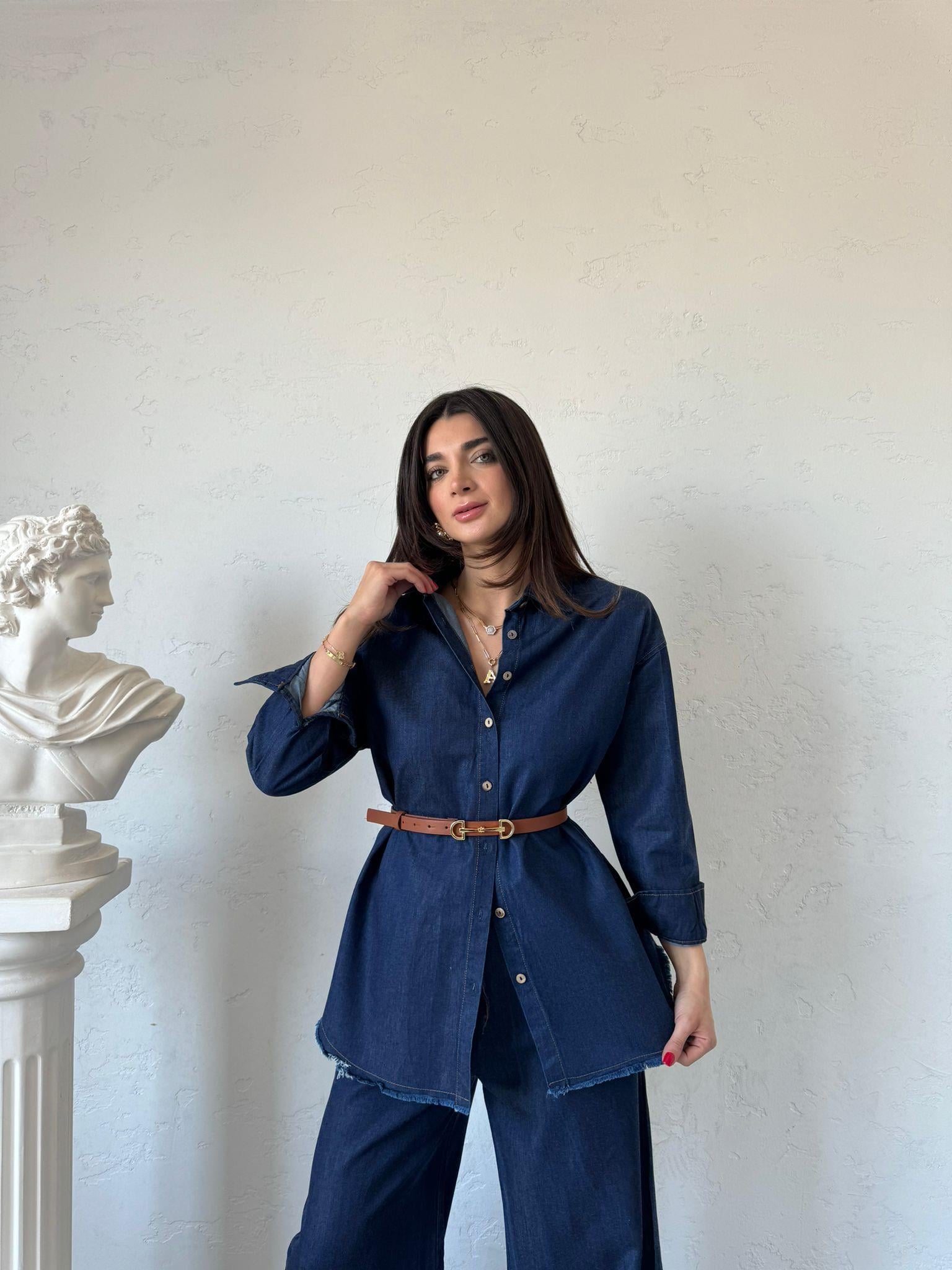 Lacivert Yumuşak Dokulu Denim Takım