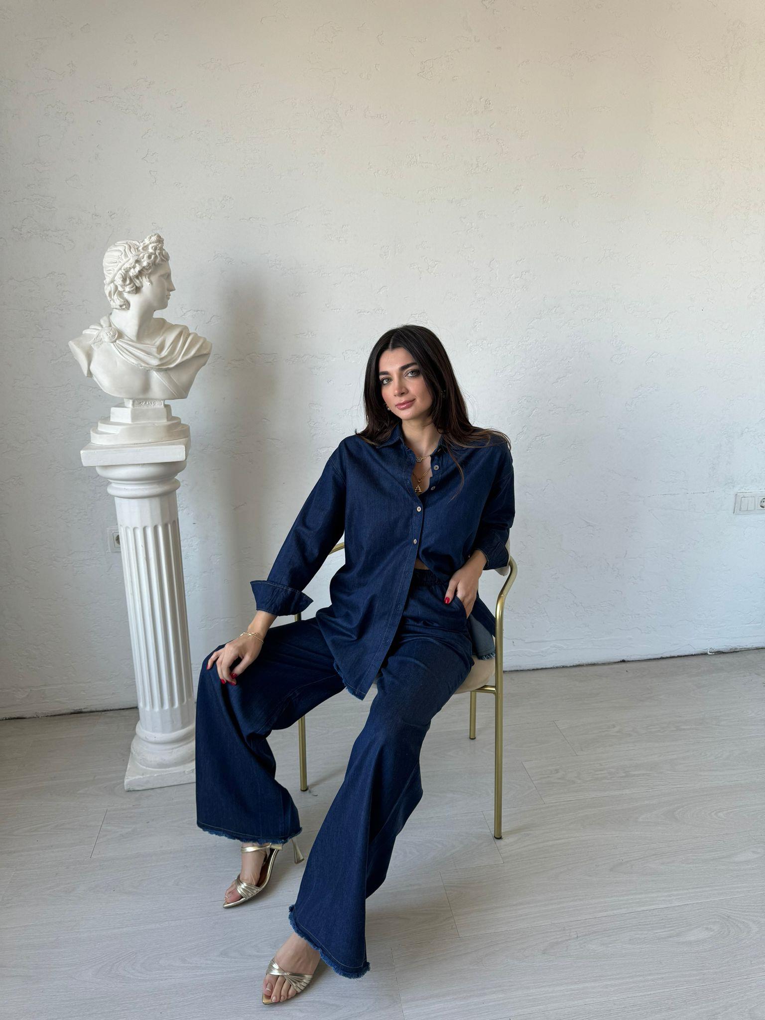 Lacivert Yumuşak Dokulu Denim Takım