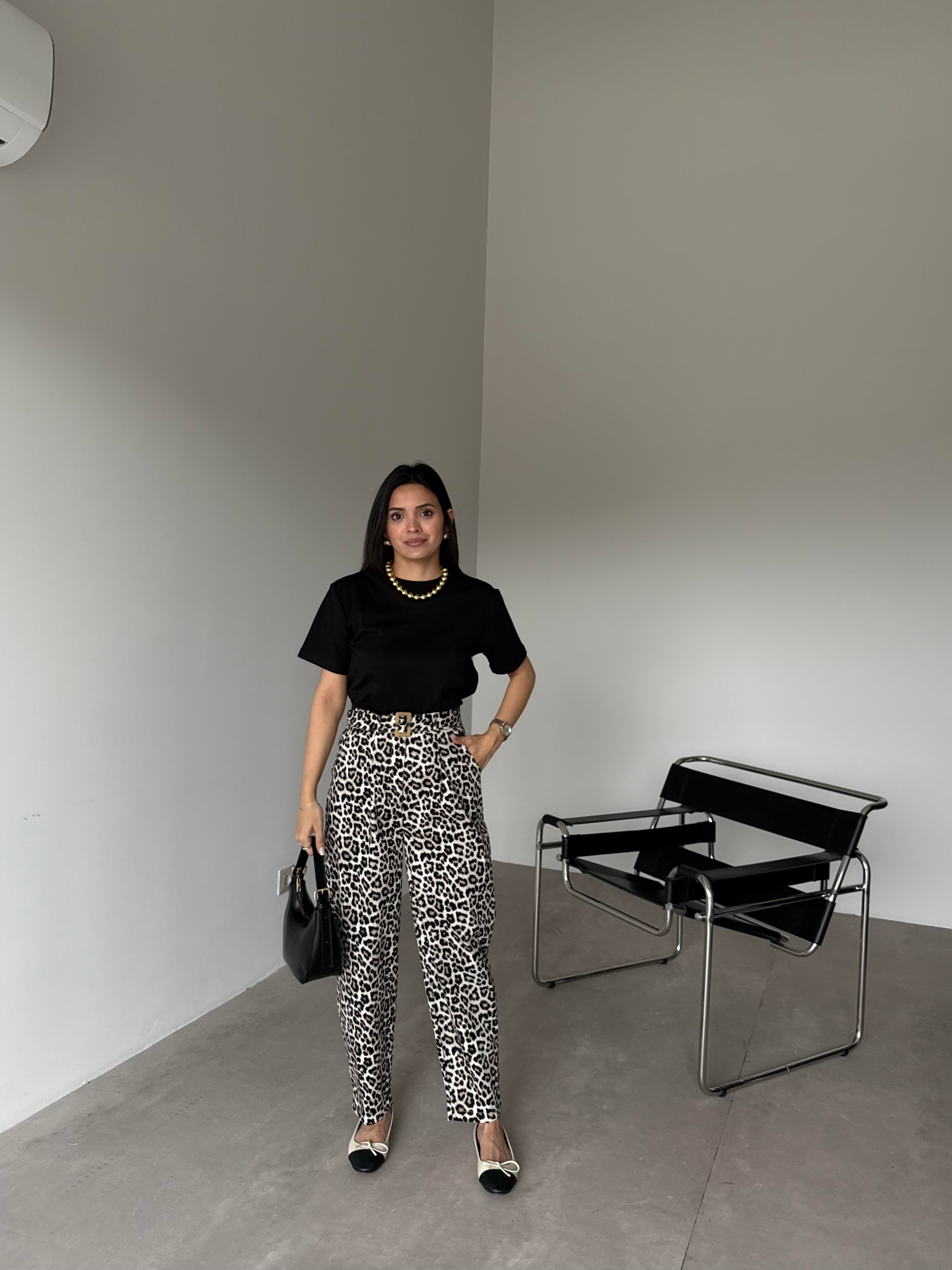 Leopar Desenli Kemerli Pantolon